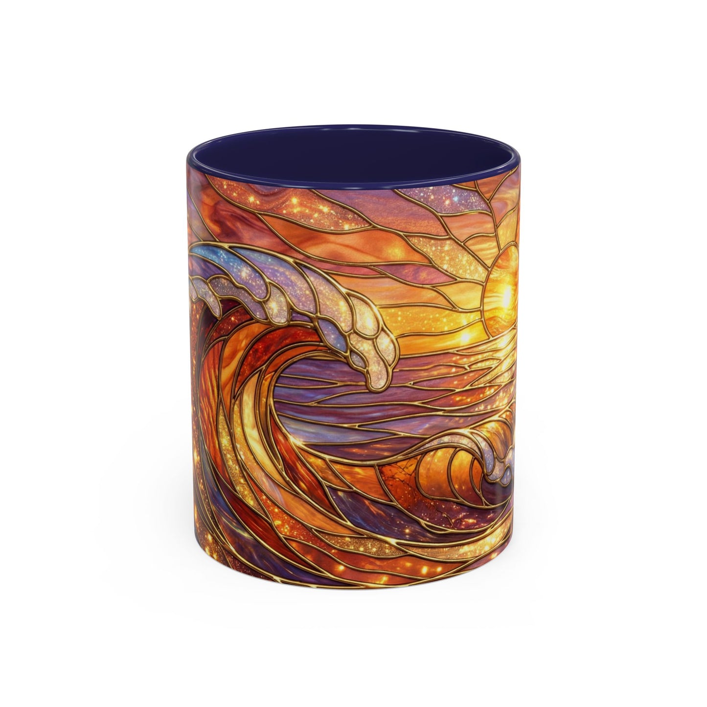 Stained Glass Wave Mug, Ocean Sunset Coffee Cup, Vibrant Beach Art, Sea Lover Gift, Mosaic Tea Cup, Summer Kitchen Decor, Nature Drinkware