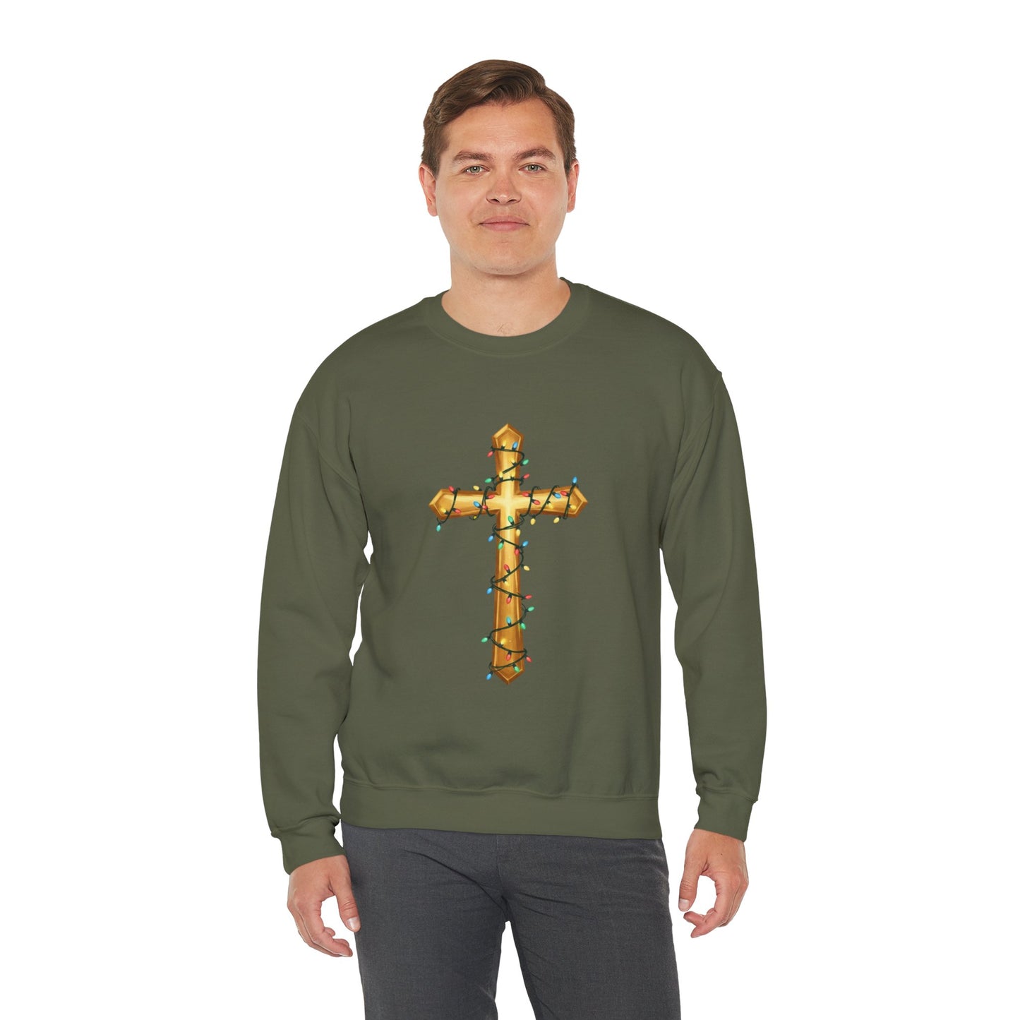Christmas Cross Lights Sweatshirt, Christian Christmas Sweatshirt, Religious Holiday Cross Sweater, Jesus Christmas Gift, Faith