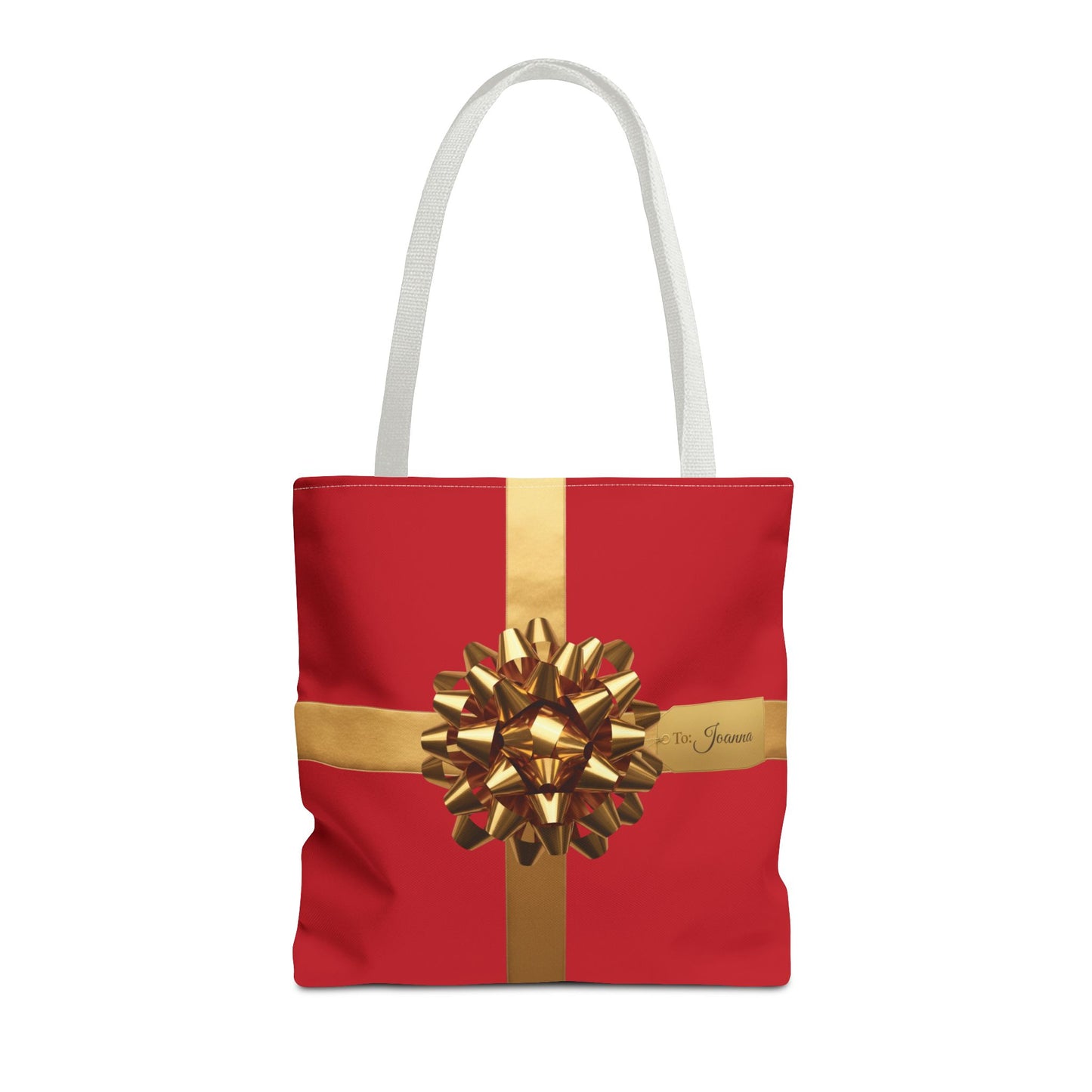 Custom Name Tote Bag | Red & Gold Gift Wrap Design | Personalized Holiday Tote with Luxury Bow | Perfect Christmas Gift Bag