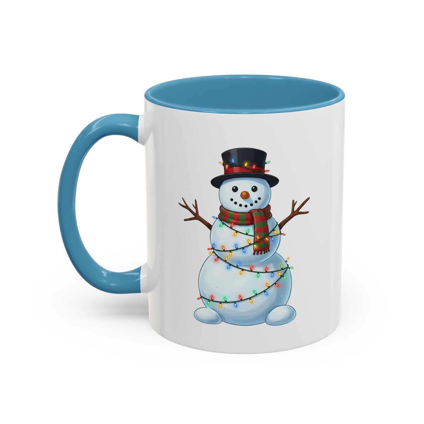 Snowman Christmas Mug, Snowman Wrapped in Lights Mug, Holiday Coffee Cup, Cute Winter Snowman Cup, Christmas Gift Mug, Xmas Cocoa Mug