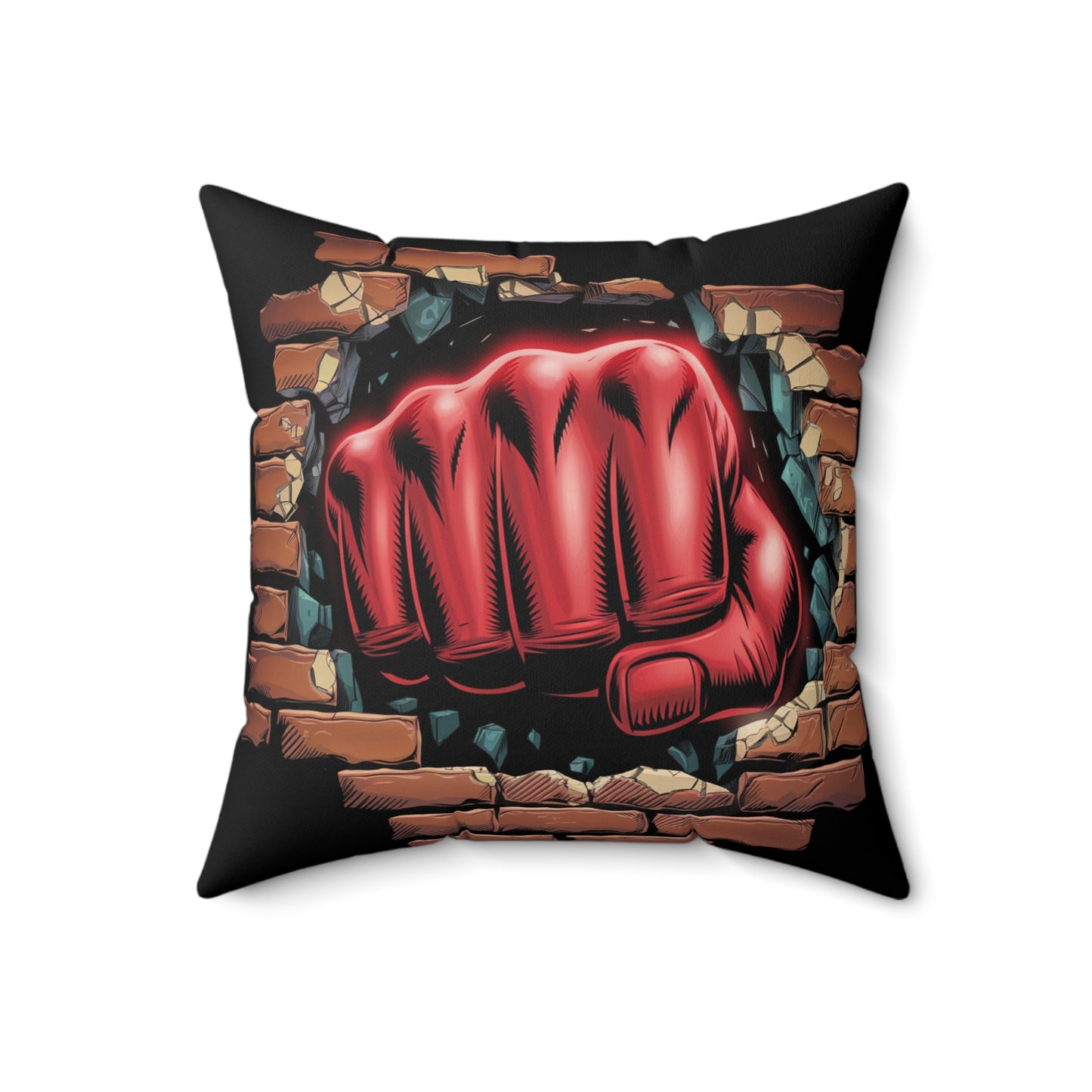 Pillow - Red Fist Smashing Through Brick Wall Design