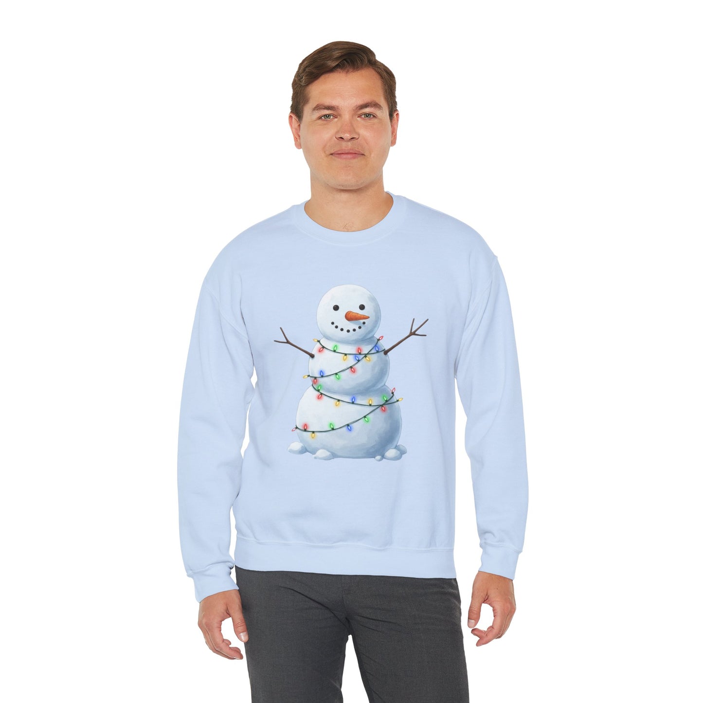 Cute Snowman Christmas Sweatshirt, Holiday Snowman Lights Sweater, Winter Snowman Crewneck, Cozy Christmas Gift, Festive Holiday Shirt