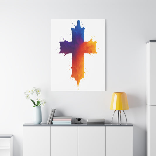 Christian Cross Canvas Wall Art Watercolor Faith Decor, Religious Gift for Home or Office, Modern Christian Artwork