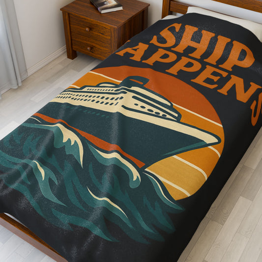 Funny Cruise Blanket – “Ship Happens” Throw Blanket, Nautical Gift for Cruise Lover, Travel Pun Blanket, Boat Trip Must-Have