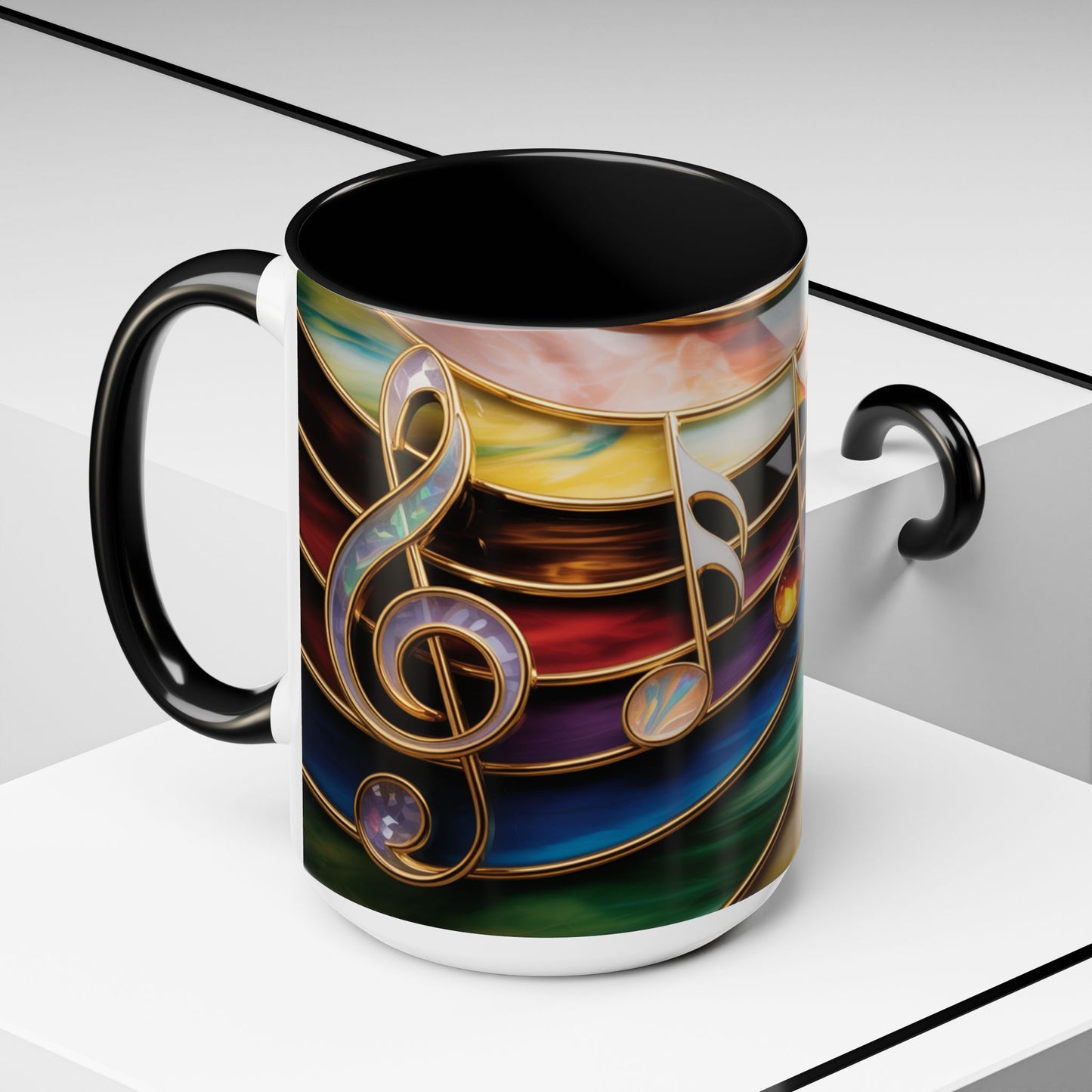 Stained Glass Music Notes Mug - Colorful Music Lover Gift - Music Teacher Mug - Treble Clef Coffee Cup - Musician Gift Idea - 11oz & 15oz Ceramic Mug