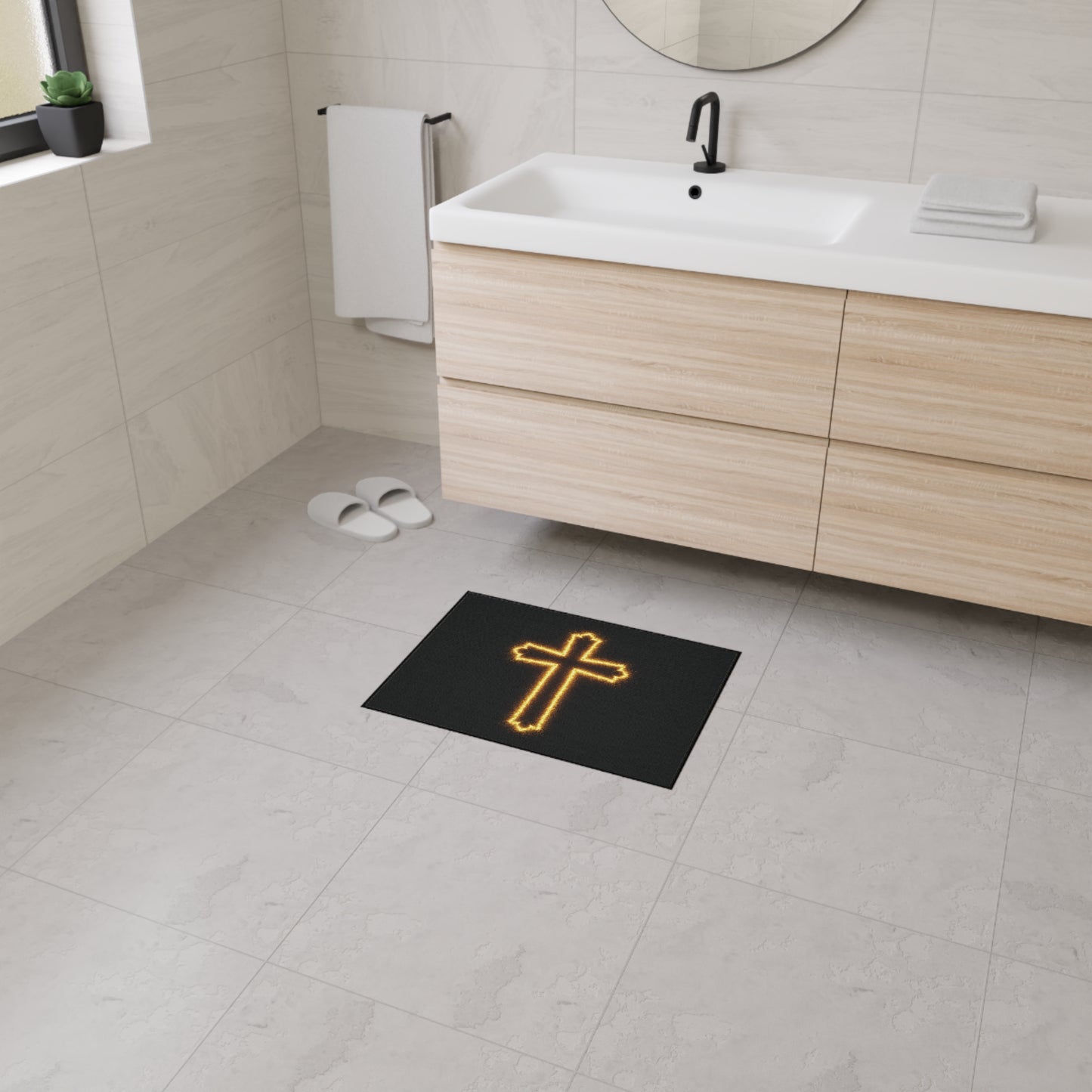 Floor Mat with Glowing Cross Design