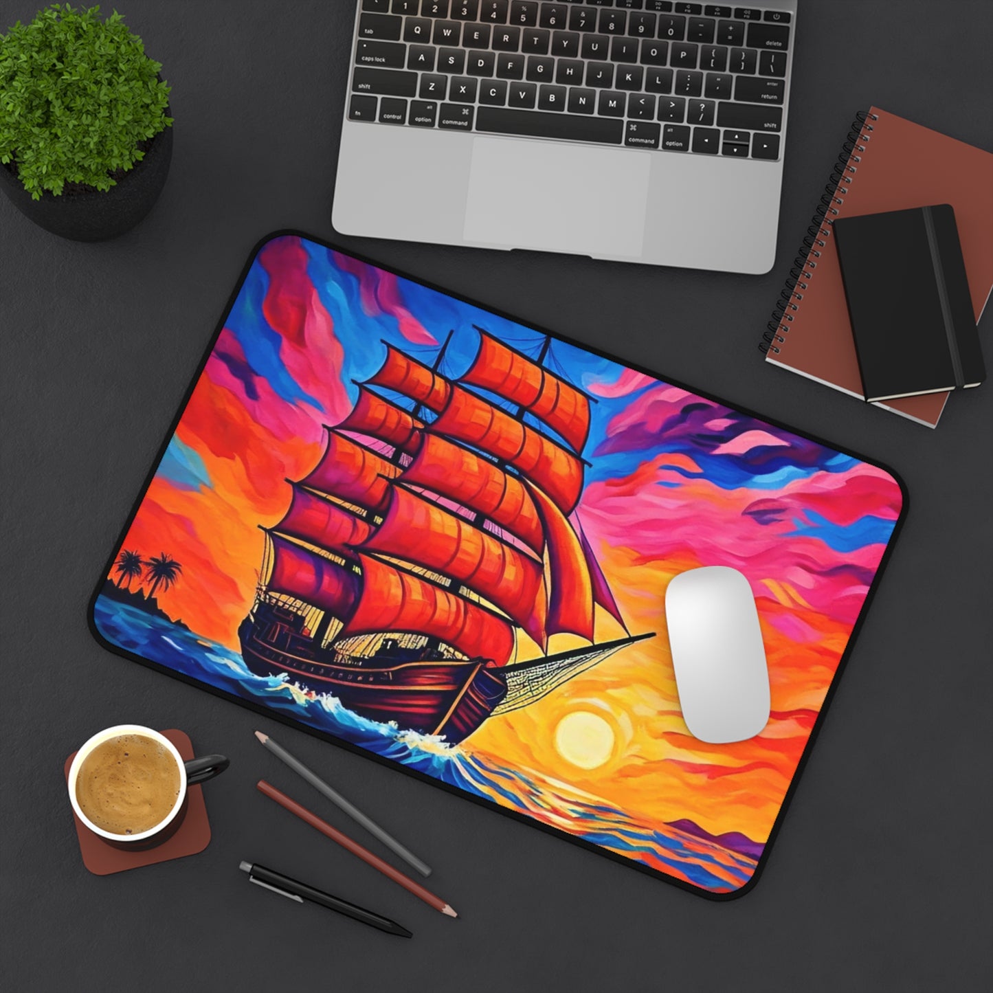 Desk Mat - Sunset Ship Sailing Mouse Pad