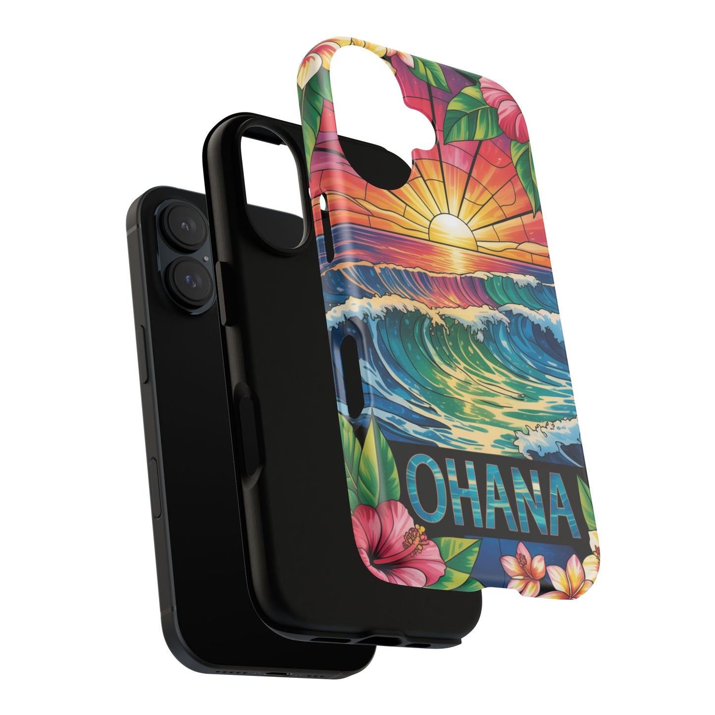 Ohana iPhone Case Tropical Hawaiian Sunset Phone Cover Wave Floral Beach Art Cute Gift for iPhone Lovers