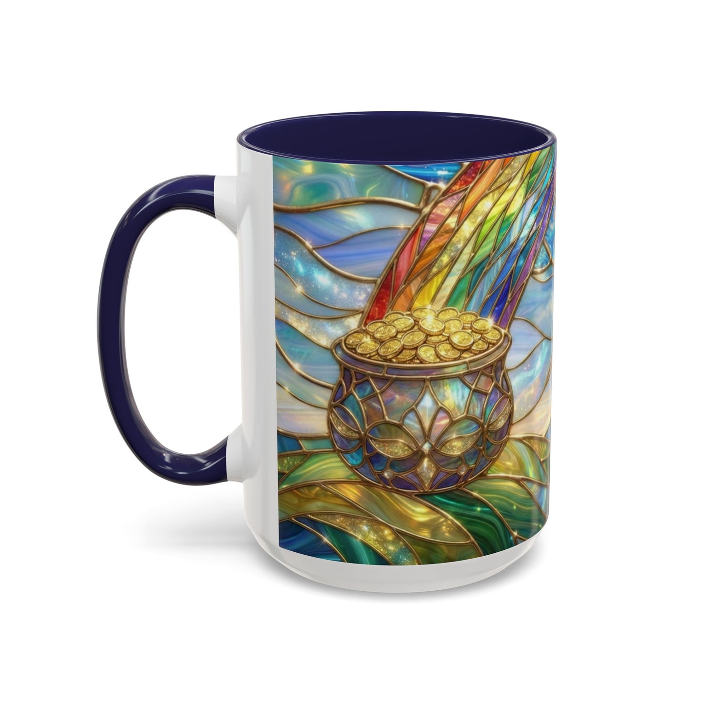 Stained Glass Rainbow Mug, Pot Of Gold Coffee Cup, St Patricks Day Gift, Magical Fantasy Tea Cup, Lucky Irish Leprechaun, Colorful Art
