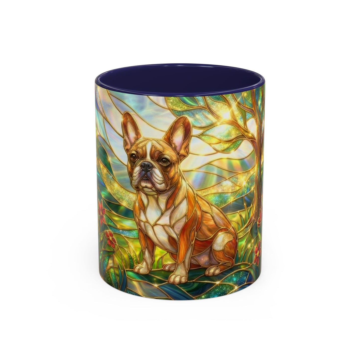 Stained Glass French Bulldog Mug, Frenchie Dog Coffee Mug, Dog Lover Gift Cup, Colorful Art Nouveau Dog Mug, Pet Lover Gift
