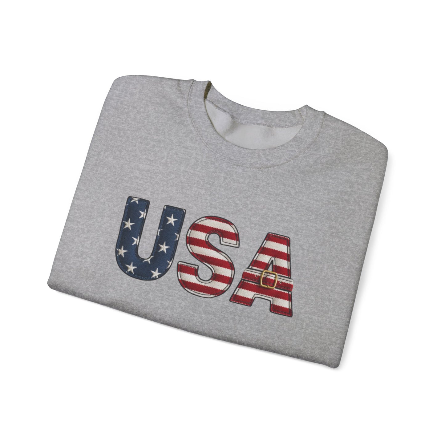 Faux Patchwork USA Sweatshirt, Patriotic Quilt Style Top, Rustic Americana Crewneck, 4th of July Shirt, Country USA Sweater, Vintage Flag Top