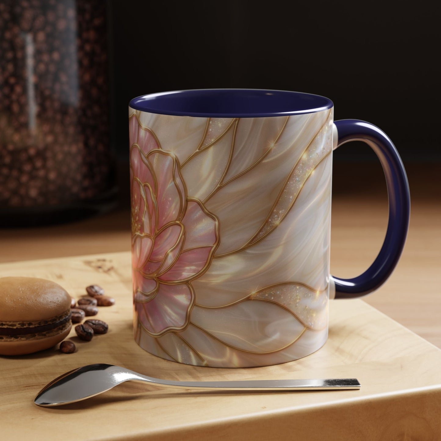 Pink Peony Stained Glass Mug, Gold Floral Coffee Cup, Elegant Flower Gift For Her, Fairycore Tea Cup, Mothers Day Present, Pearl Art Decor
