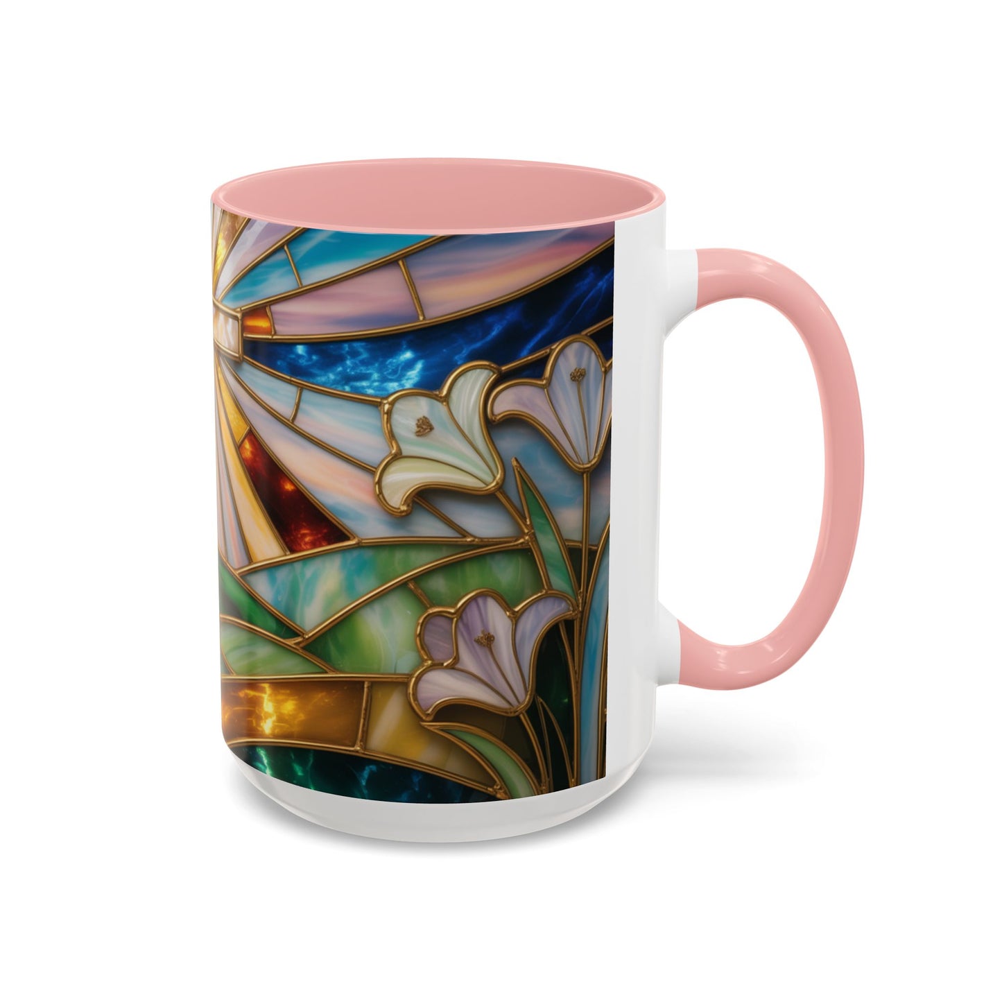 Stained Glass Cross Mug, Christian Coffee Cup, Faith Gift Mug, Religious Art Mug, Floral Church Mug, Inspirational Faith Cup, Easter Gift
