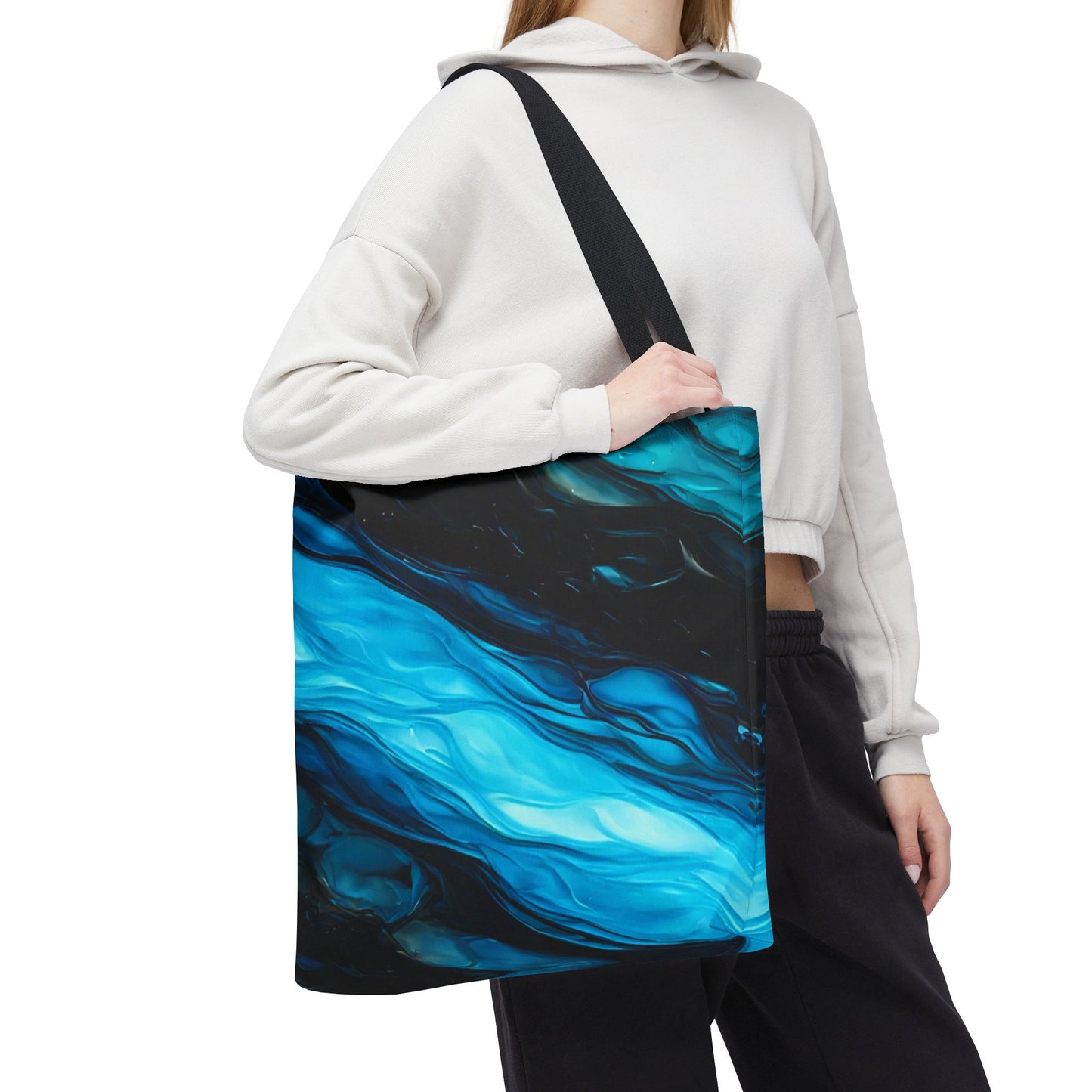 Blue Abstract Swirl Tote Bag – Fluid Art Style Reusable Shopping Bag, Modern Artistic Everyday Carry, Eco-Friendly Gift for Art Lovers