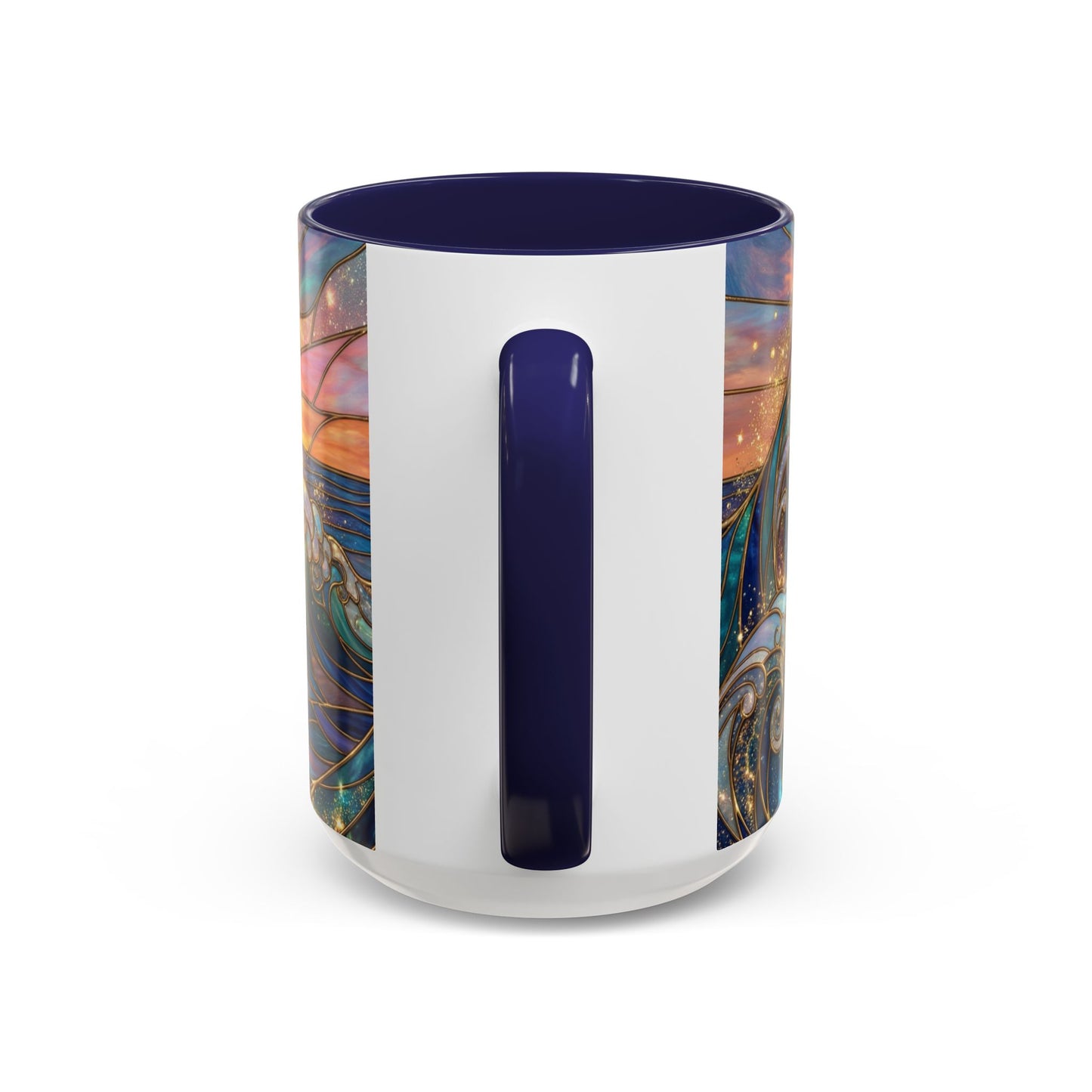 Stained Glass Ocean Wave Mug, Sunrise Beach Coffee Cup, Japanese Art Gift, Coastal Decor Kitchen, Mosaic Sea Tea Cup, Blue Gold Nature Lover
