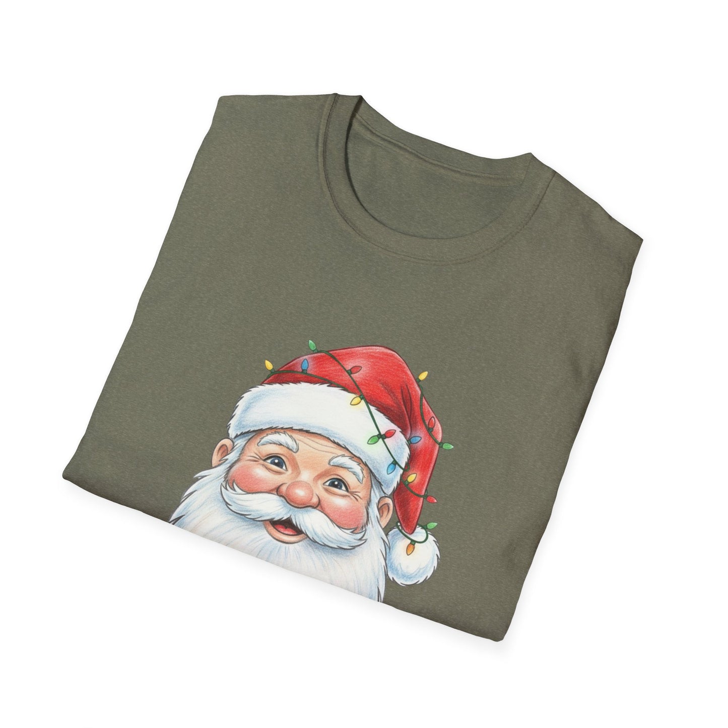 Santa Face Christmas Shirt, Vintage Santa T-Shirt, Santa With Christmas Lights Tee, Cute Christmas Graphic Tee, Holiday Santa Claus Shirt