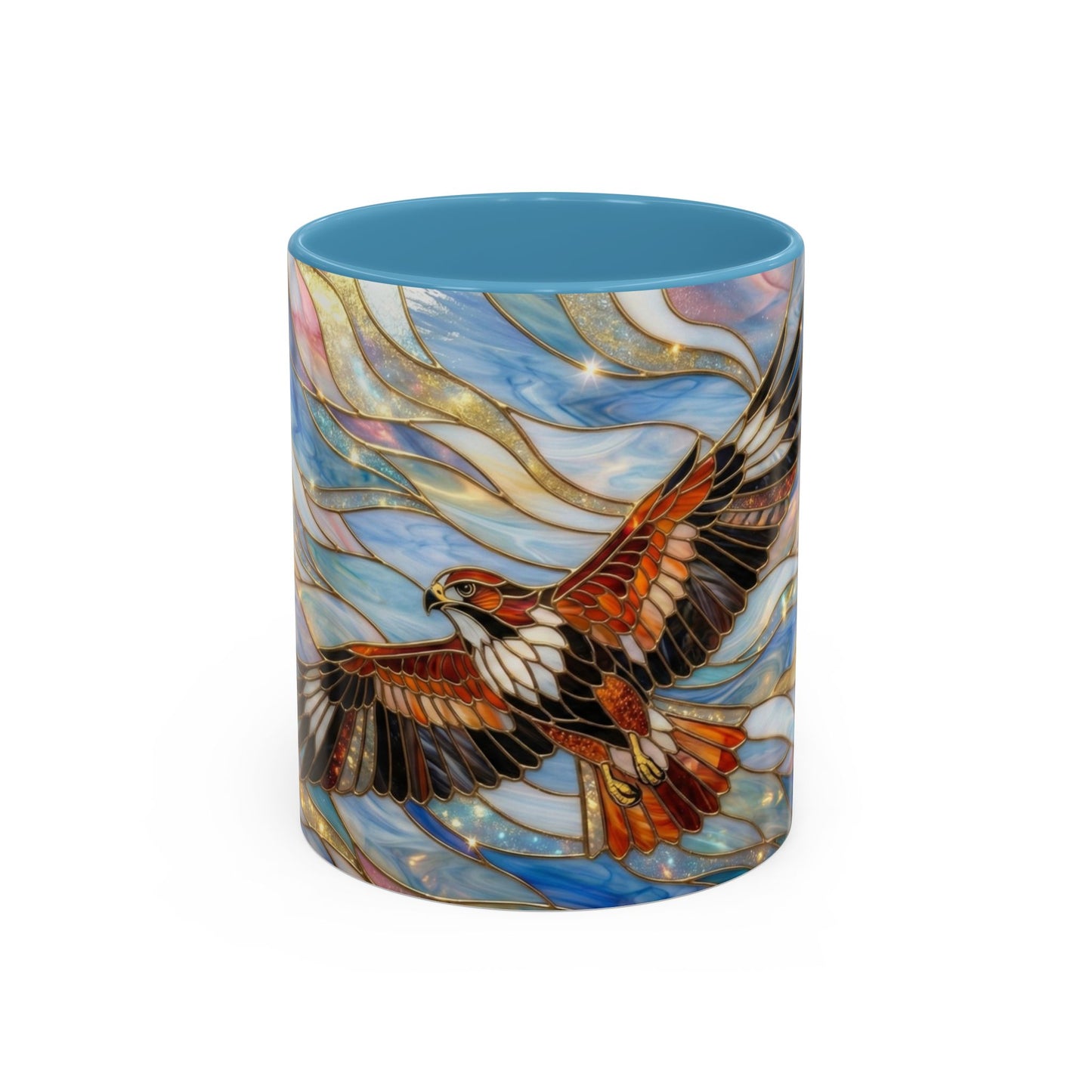 Hawk Coffee Mug, Stained Glass Hawk Mug, Bird of Prey Art Mug, Nature Lover Gift, Unique Ceramic Coffee Cup, 11oz 15oz Wildlife Mug