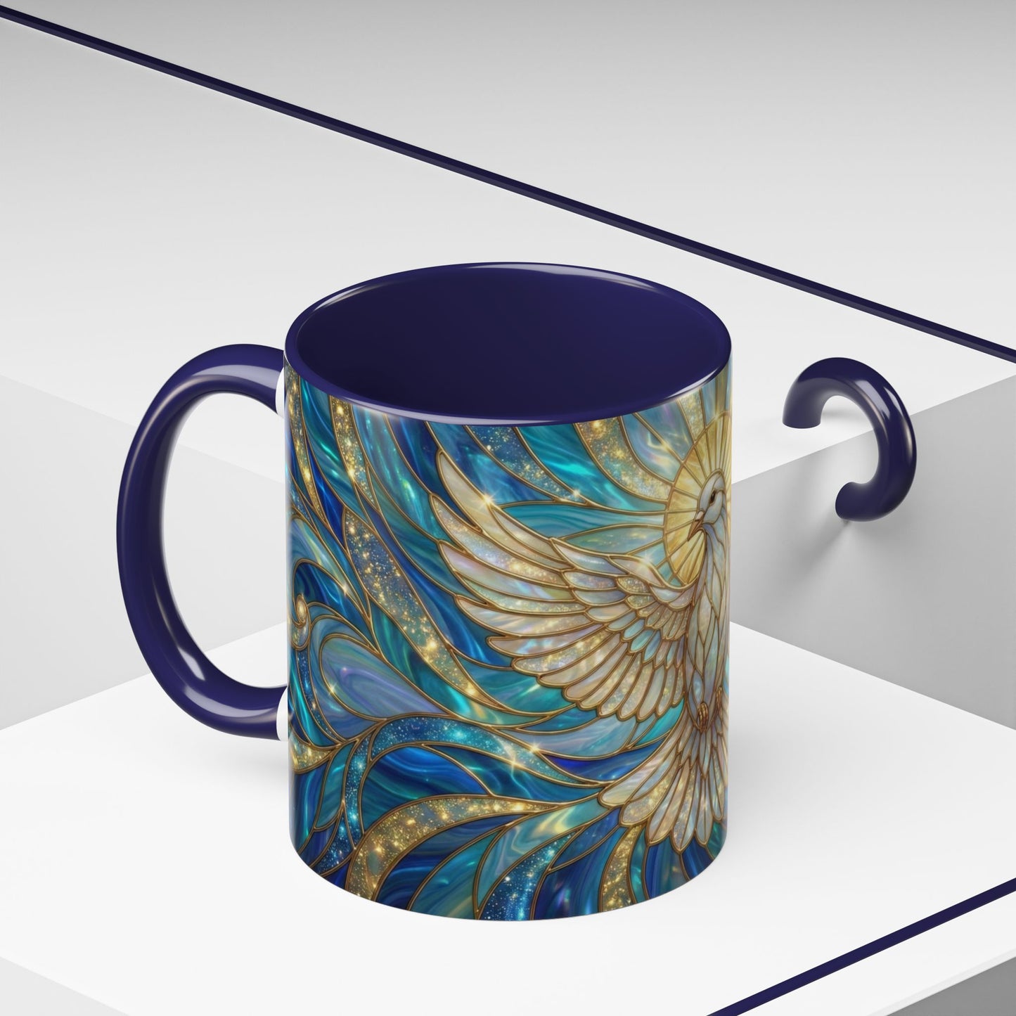 Stained Glass Dove Mug, Peace Dove Coffee Mug, Holy Spirit Dove Cup, Christian Gift Mug, Spiritual Art Mug, Faith Inspired Coffee Cup