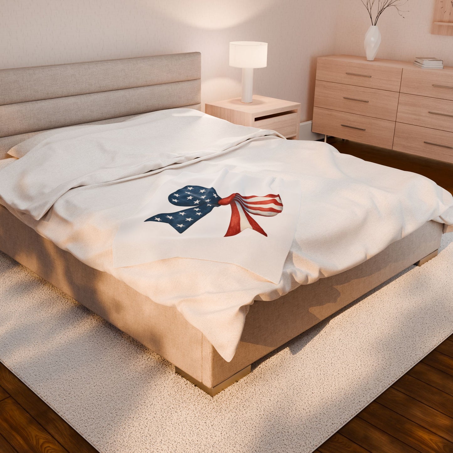 Patriotic Bow USA Blanket | 4th of July Throw | American Flag Blanket | USA Stars Stripes Decor | Cozy Fourth of July Gift | USA Home Decor