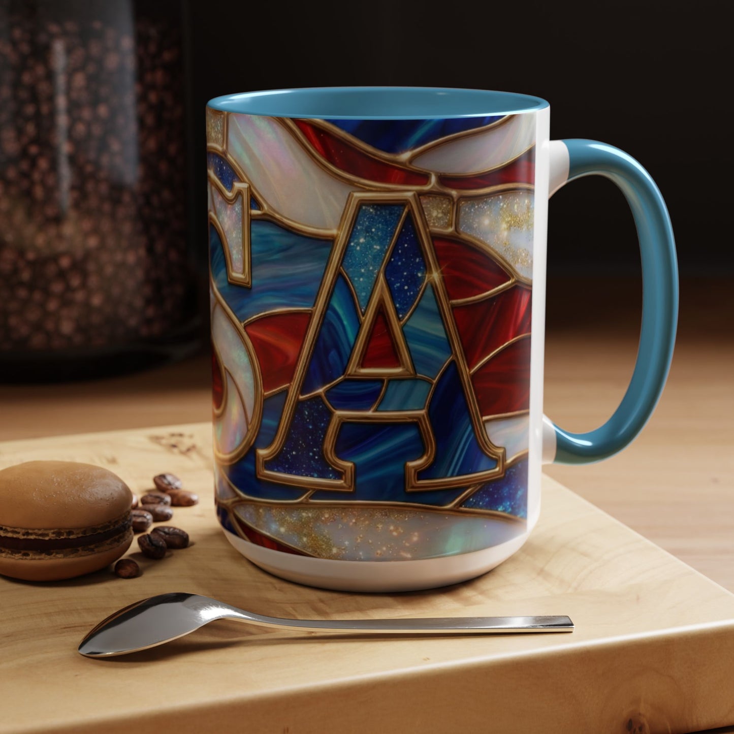 USA Patriotic Coffee Mug, Stained Glass USA Mug, Red White Blue Ceramic Mug, American Flag Style Mug, 11oz 15oz Mug
