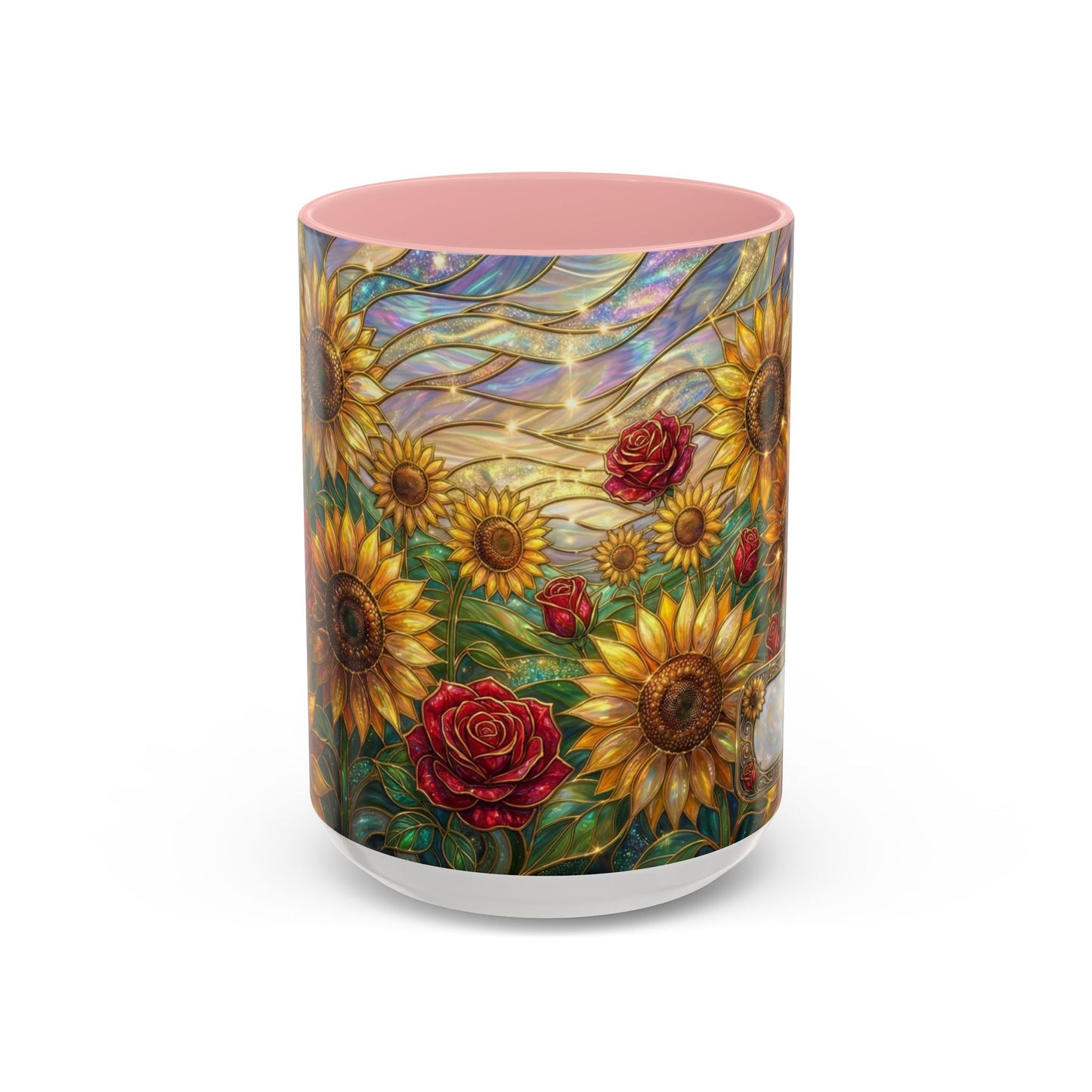Personalized Stained Glass Sunflower Mug, Custom Red Rose Floral Coffee Cup, Celestial Night Sky Botanical Teacup, Gift For Flower Lover