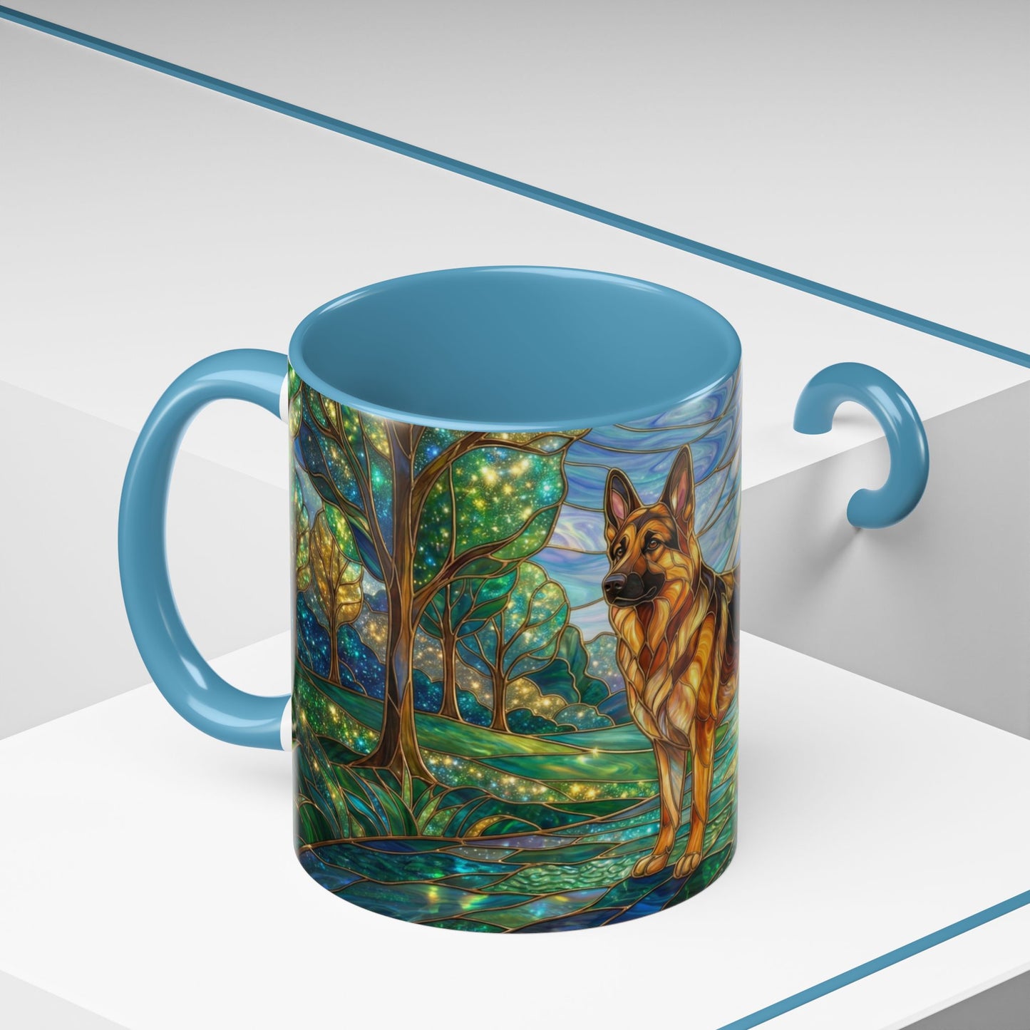 Stained Glass German Shepherd Mug, Dog Lover Coffee Mug, German Shepherd Art Cup, Pet Memorial Gift, Colorful Dog Mug, Nature Art Mug