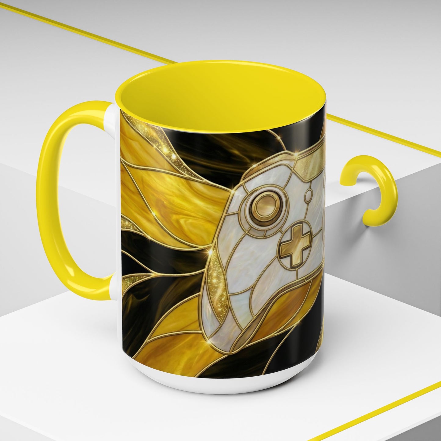 Stained Glass Gamer Mug, Gold Controller Coffee Cup, Video Game Gifts for Him, Gamer Boyfriend Gift, Teen Boy Gaming Mug, Desk Decor