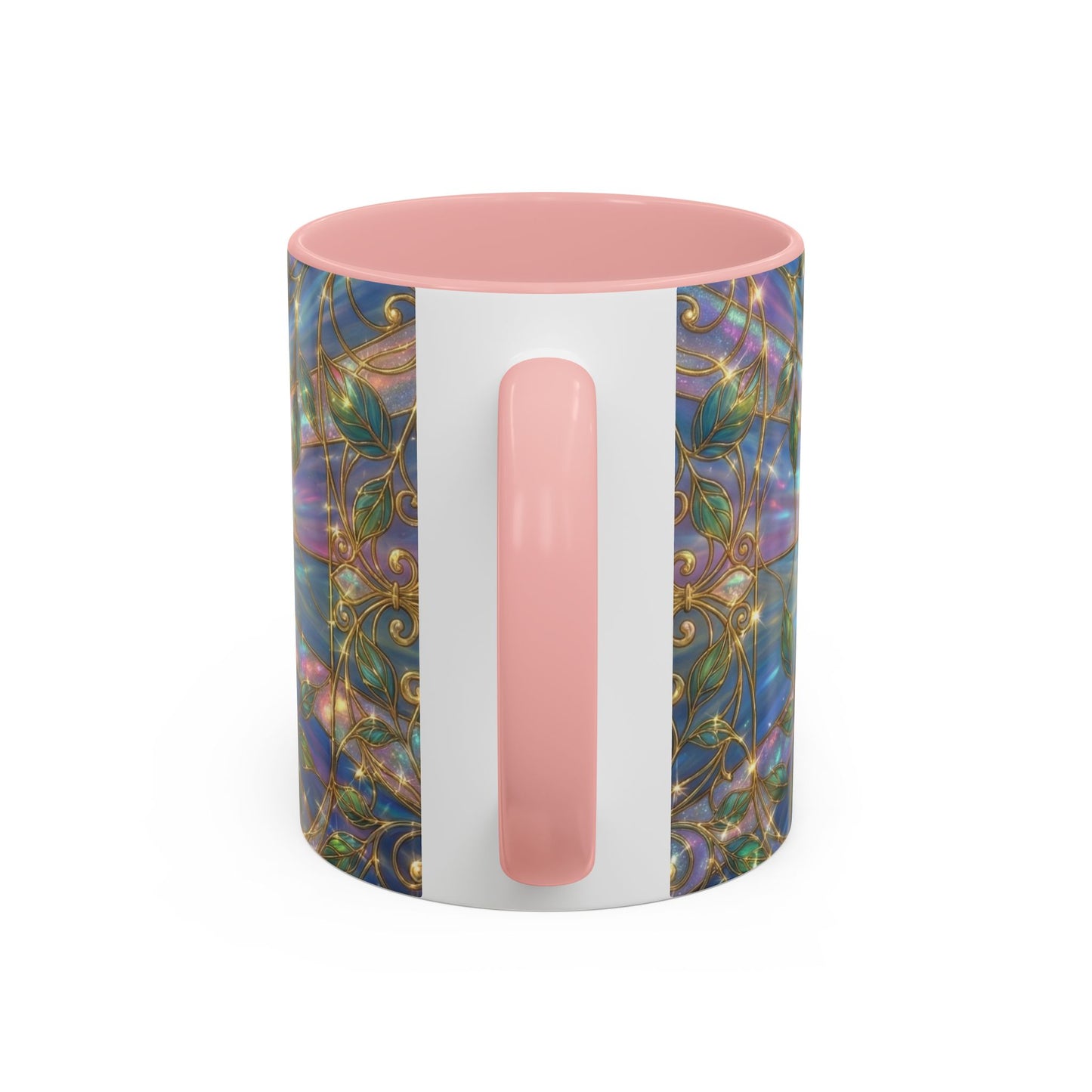 Stained Glass Rose Mug, Floral Art Coffee Cup, Elegant Rose Flower Mug, Blue Gold Glass Style Design, Romantic Gift For Her Decor