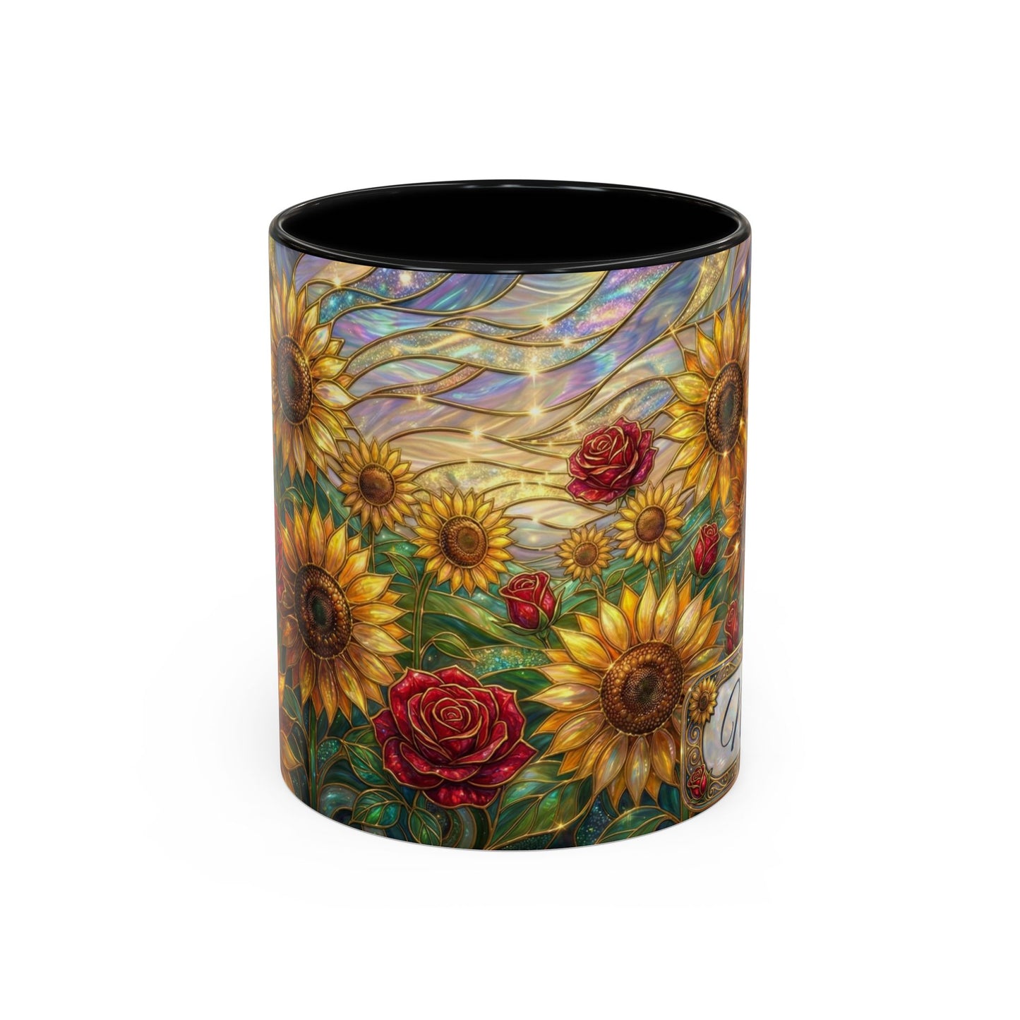 Personalized Stained Glass Sunflower Mug, Custom Red Rose Floral Coffee Cup, Celestial Night Sky Botanical Teacup, Gift For Flower Lover