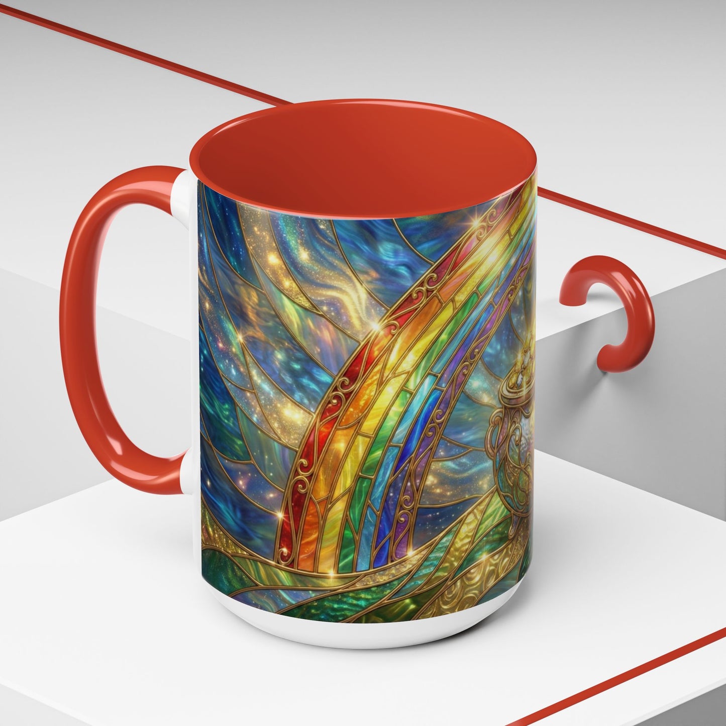 Stained Glass Pot of Gold Mug, Rainbow Coffee Cup, St Patricks Day Gift, Magical Fantasy Tea Mug, Celestial Drinkware, Lucky Irish Gift