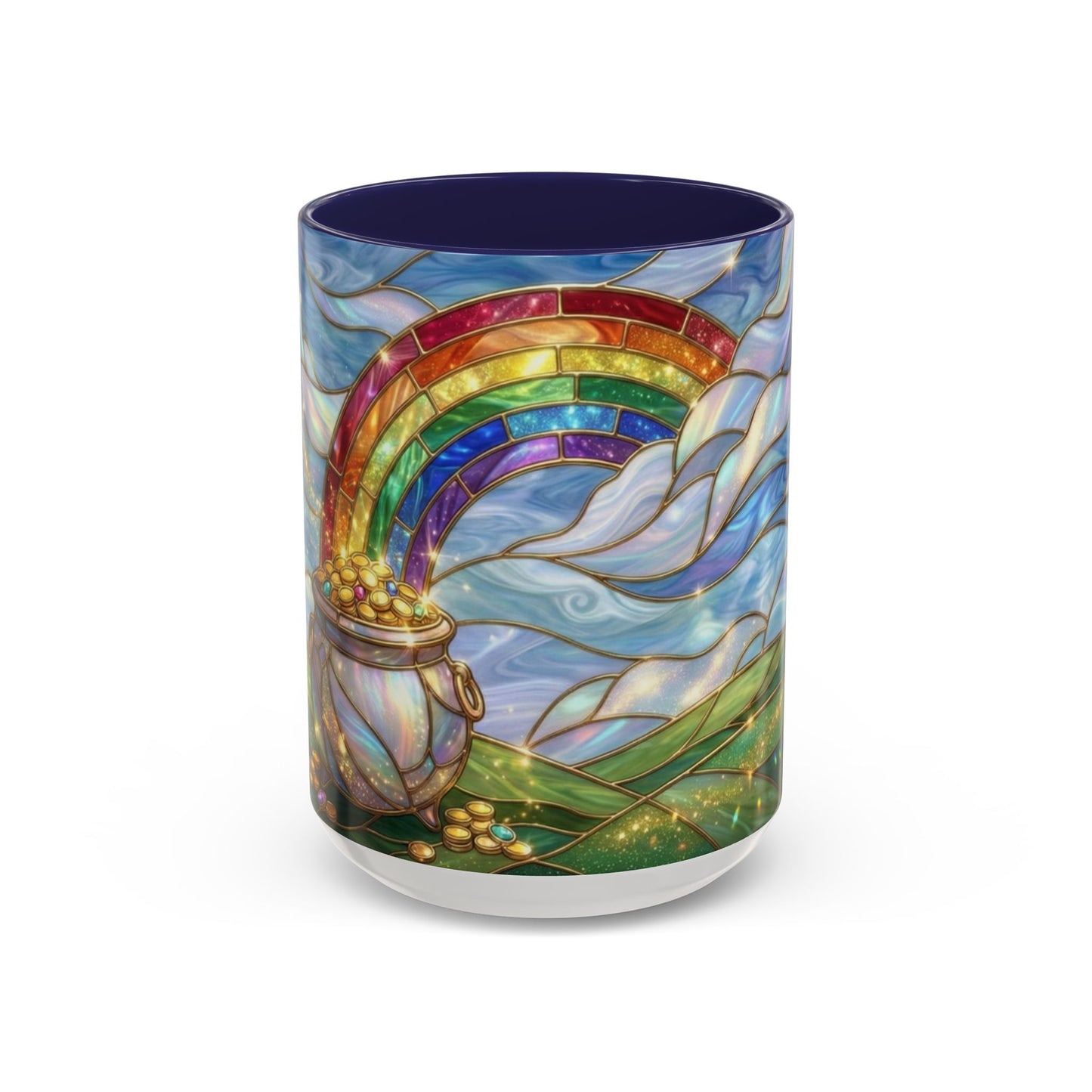 Stained Glass Rainbow Mug, Pot Of Gold Coffee Cup, St Patricks Day Gift, Whimsical Magical Art Mug, Lucky Irish Leprechaun Treasure