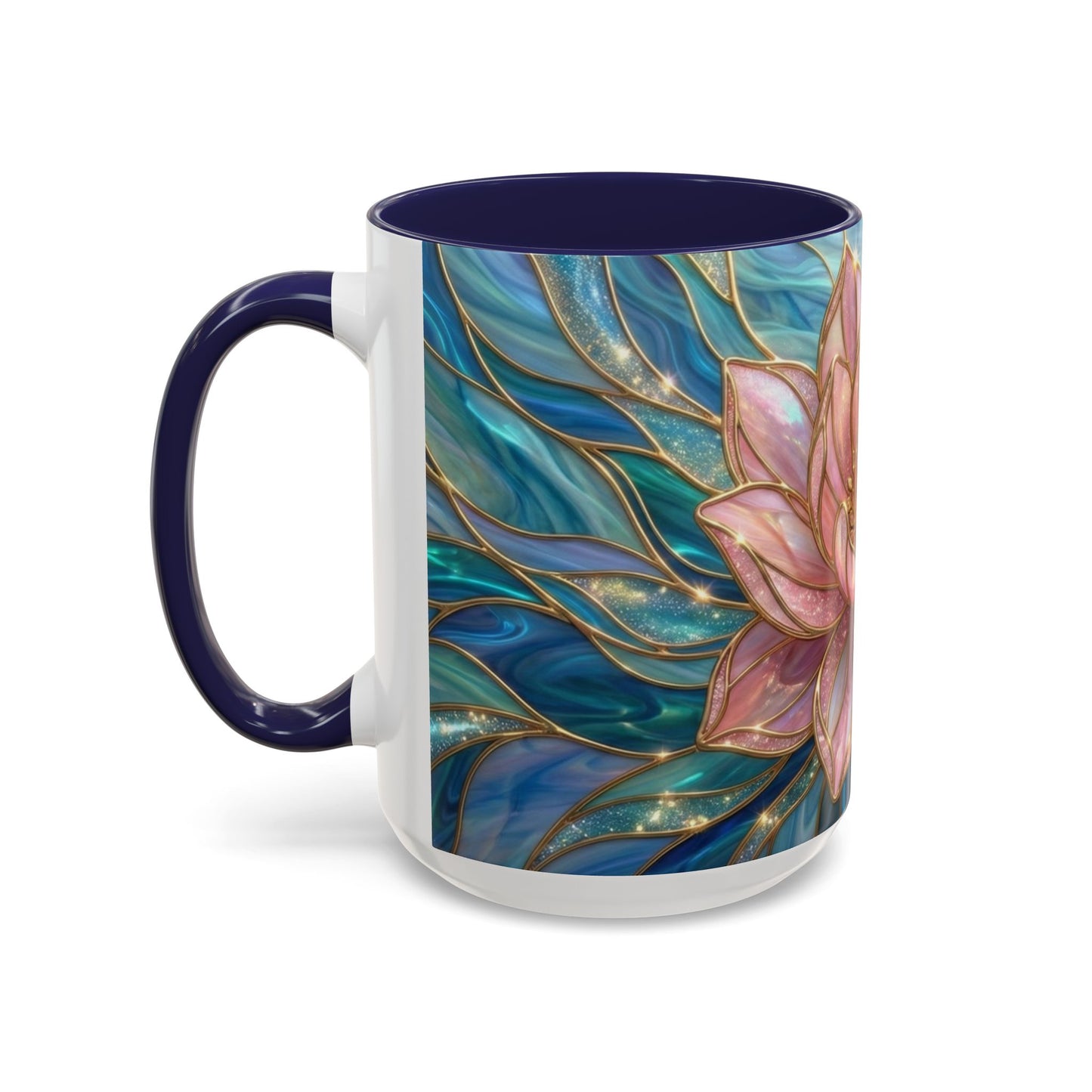 Pink Lotus Flower Mug, Stained Glass Style Coffee Cup, Spiritual Zen Gift For Women, Yoga Lover Tea Mug, Meditation Boho Floral Drinkware