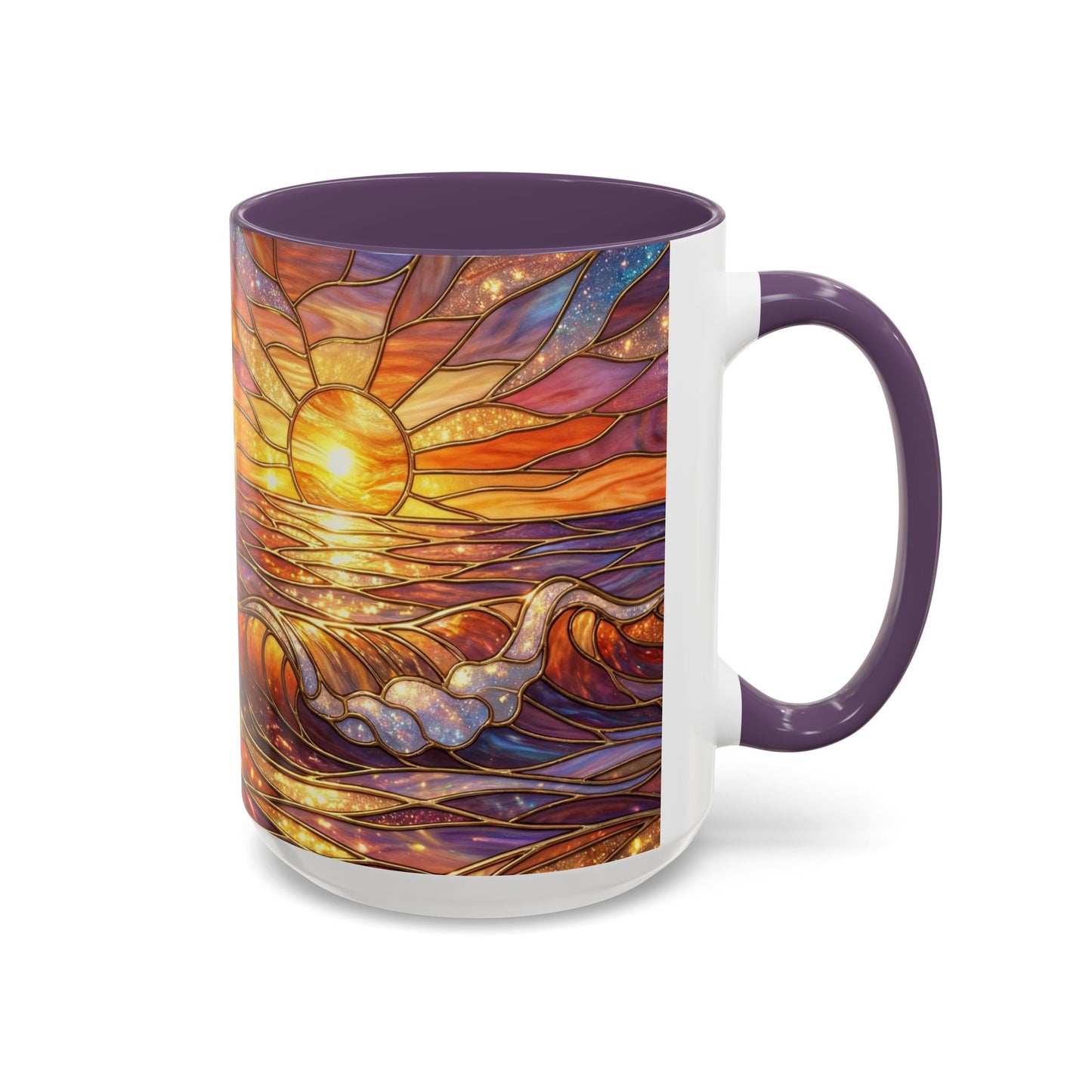Stained Glass Wave Mug, Ocean Sunset Coffee Cup, Vibrant Beach Art, Sea Lover Gift, Mosaic Tea Cup, Summer Kitchen Decor, Nature Drinkware