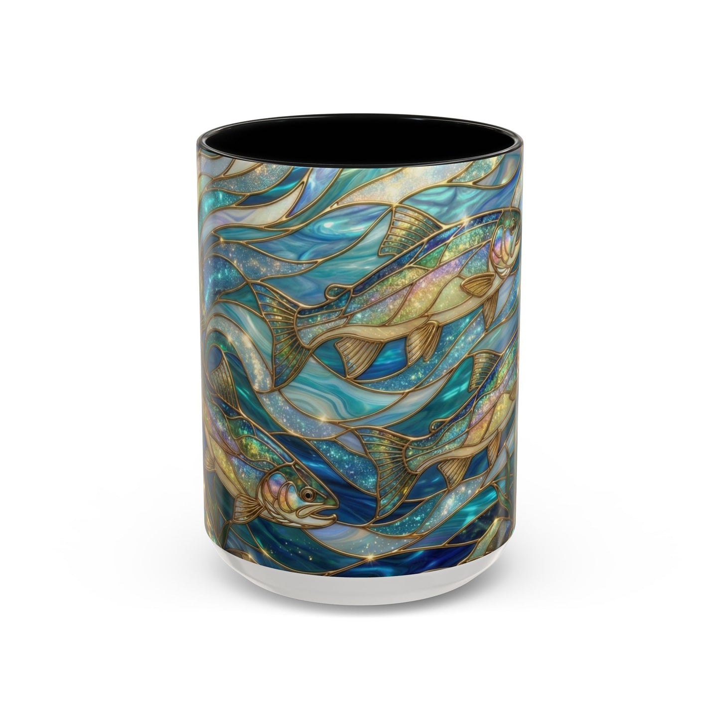 Stained Glass Fish Mug, Fishing Coffee Mug, Trout Art Mug, Fisherman Gift Cup, Wildlife Nature Mug, Angler Gift Mug