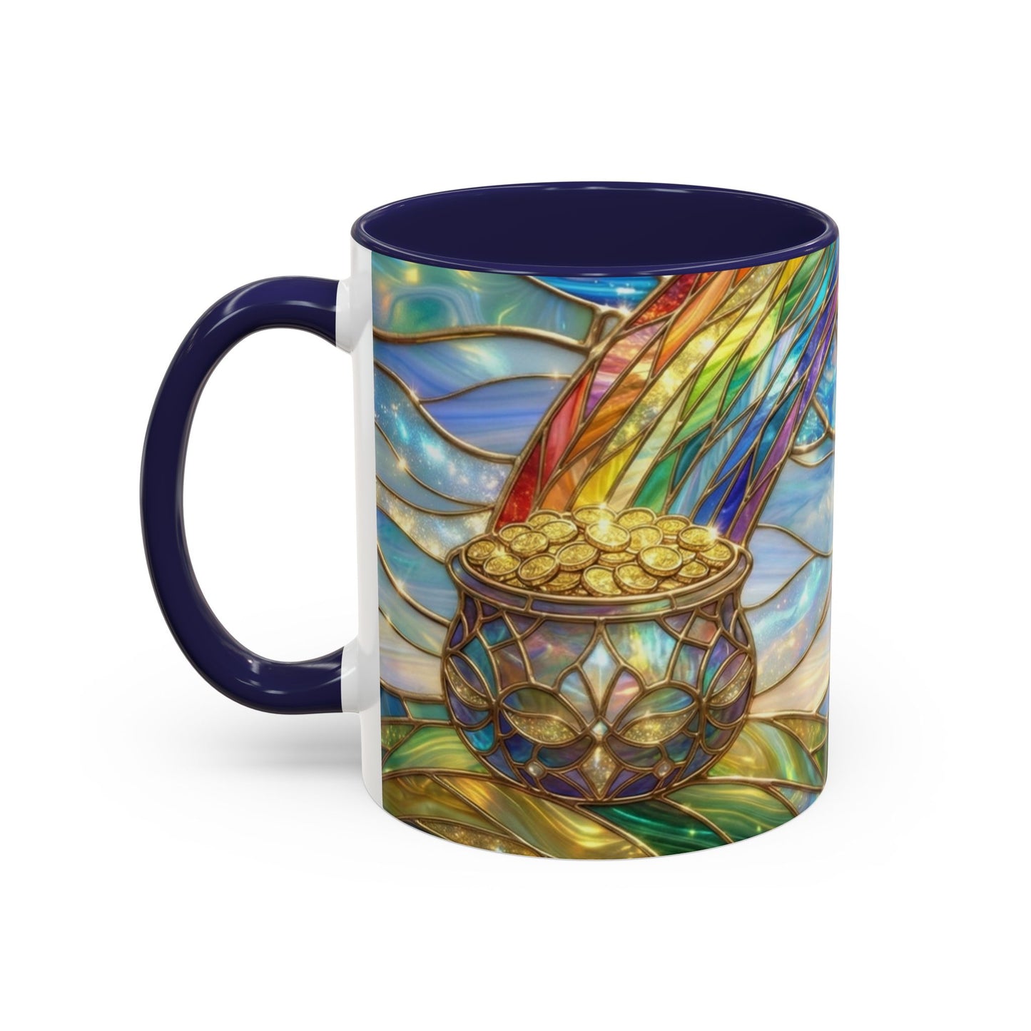 Stained Glass Rainbow Mug, Pot Of Gold Coffee Cup, St Patricks Day Gift, Magical Fantasy Tea Cup, Lucky Irish Leprechaun, Colorful Art