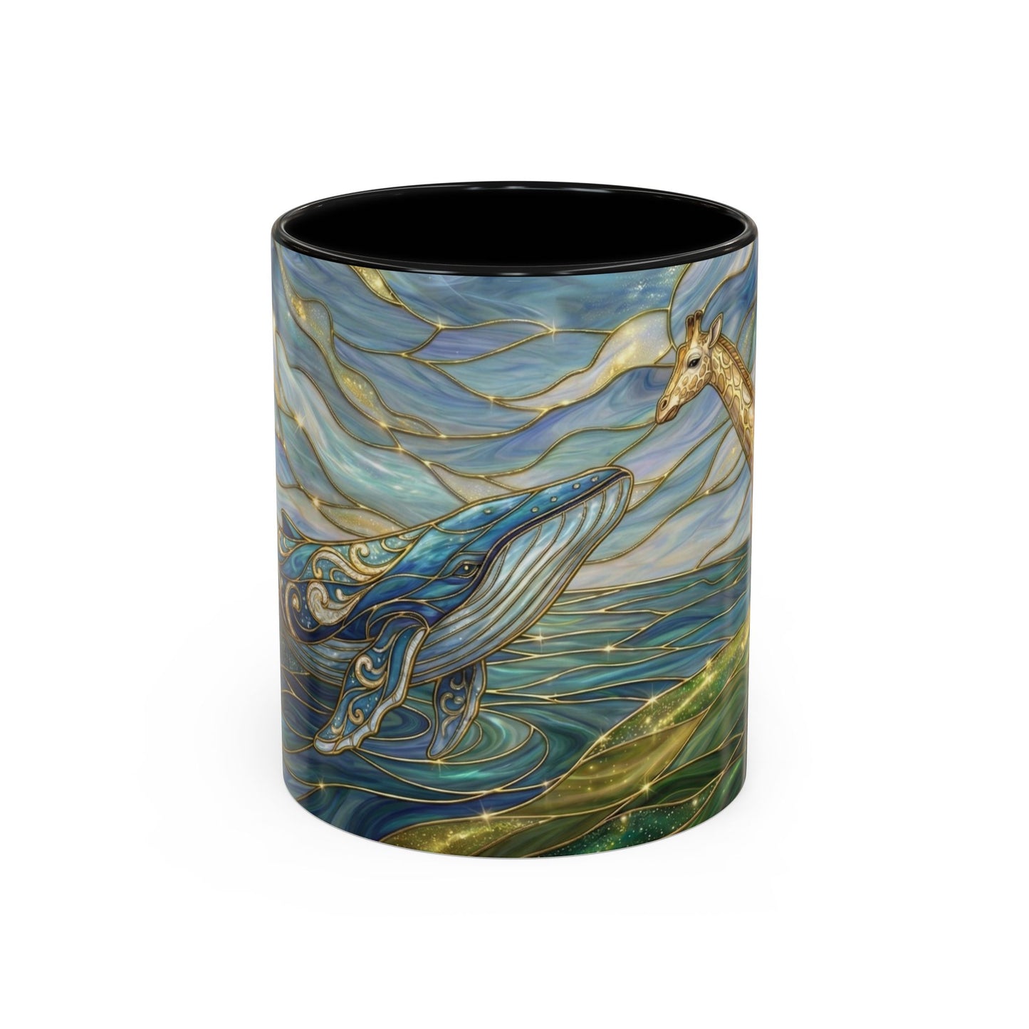 Whimsical Whale & Giraffe Accent Coffee Mug — Artistic Ocean-Sky Illustration (11/15oz)