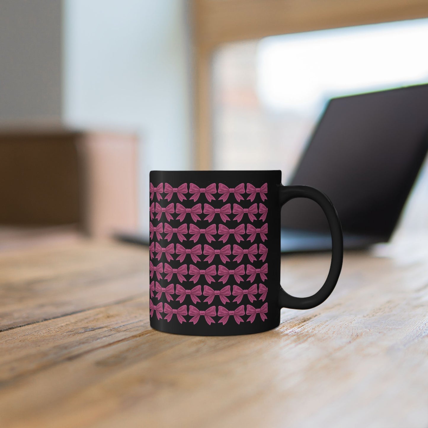 Black Bow Pattern Mug, Pink Bow Aesthetic Mug, Coquette Coffee Mug, Girly All Over Bow Cup, Cute Trendy Mug, Gift For Her