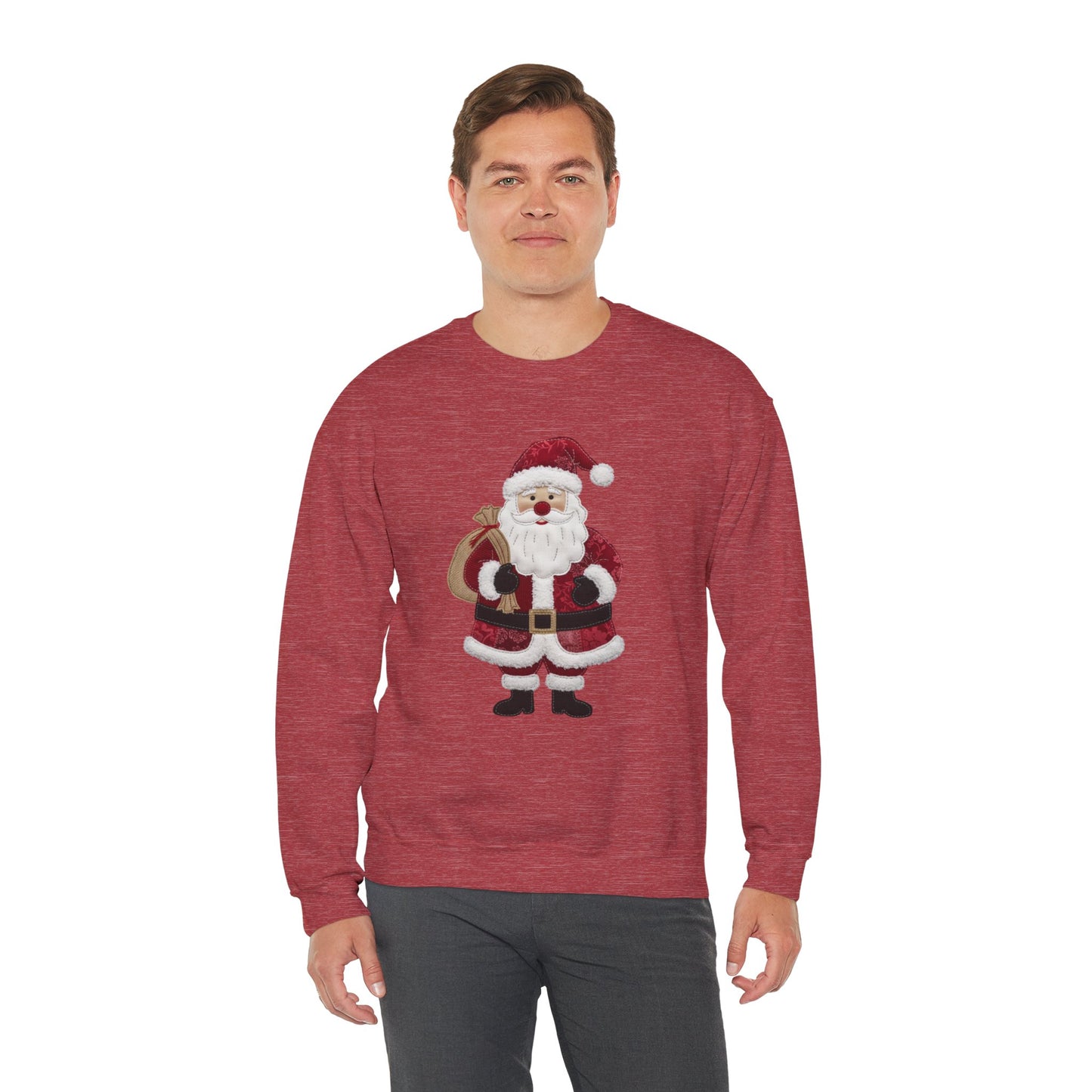 Faux patchwork Santa sweatshirt, Christmas Santa crewneck, cozy holiday sweater, vintage Santa pullover, festive winter sweatshirt, Xmas gift