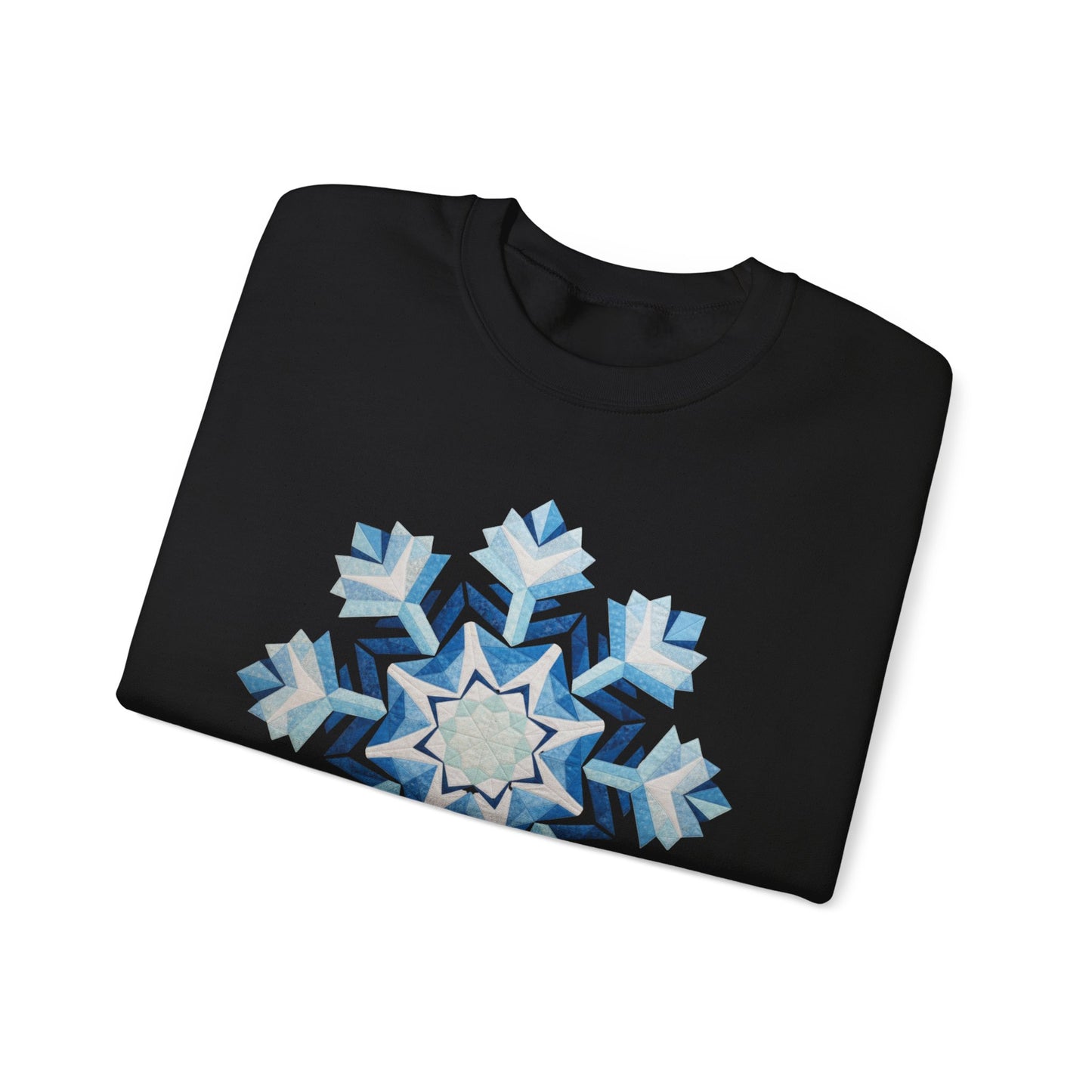 Faux Patchwork Snowflake Sweatshirt, Winter Snowflake Crewneck Unisex, Cozy Holiday Patchwork Sweatshirt, Nordic Snowflake Winter Pullover