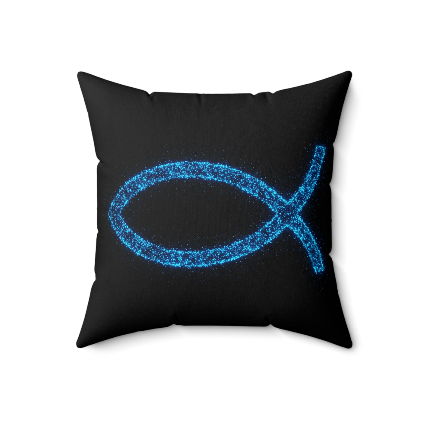 Ichthys Christian Fish Pillow – Bioluminescent Particle Design Cushion, Religious Decor, Faith Throw Pillow, Christian Gift