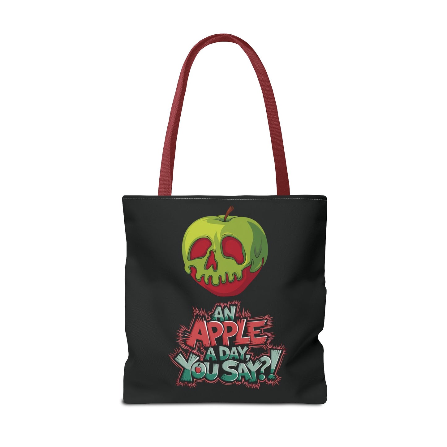 Spooky Halloween Tote Bag – Poison Apple Design – Funny Gothic Tote – Trick or Treat Bag – Creepy Apple Pun Gift – Black Tote Bag