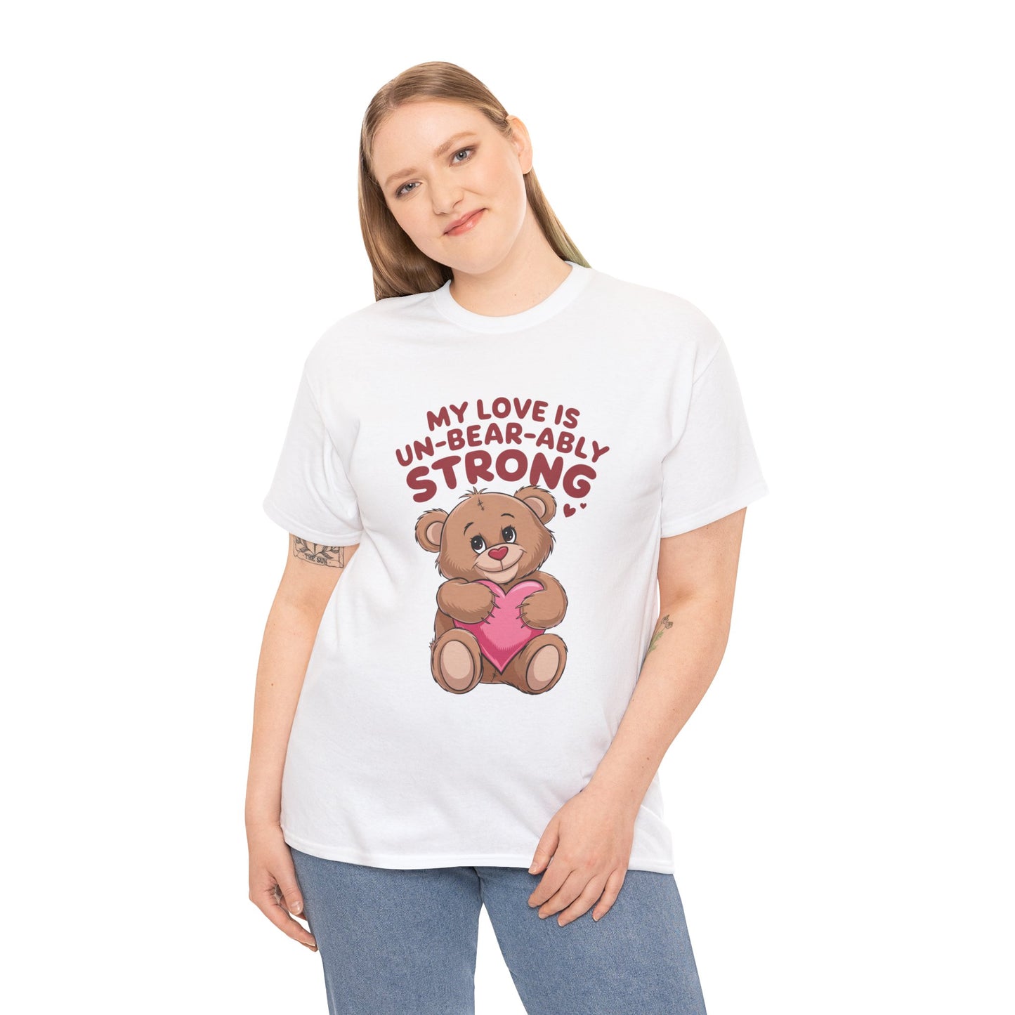 Un-Bear-ably Strong Valentine Shirt, Teddy Bear Heart Tee, Cute Love Graphic T-Shirt, Valentines Gift, Romantic Couple Top, Gift For Her