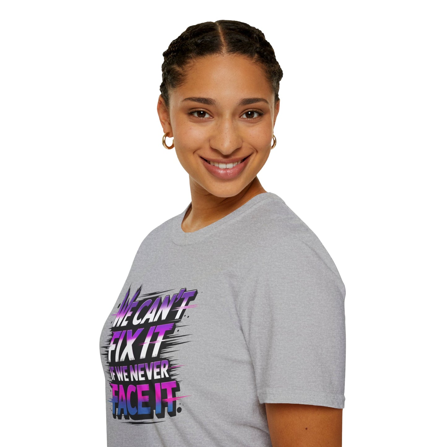 We Can't Fix It If We Never Face It T-Shirt, KPop Anime Inspired Graphic Tee, Motivational Quote Shirt, Empowering Aesthetic Top For Fans And Dreamers