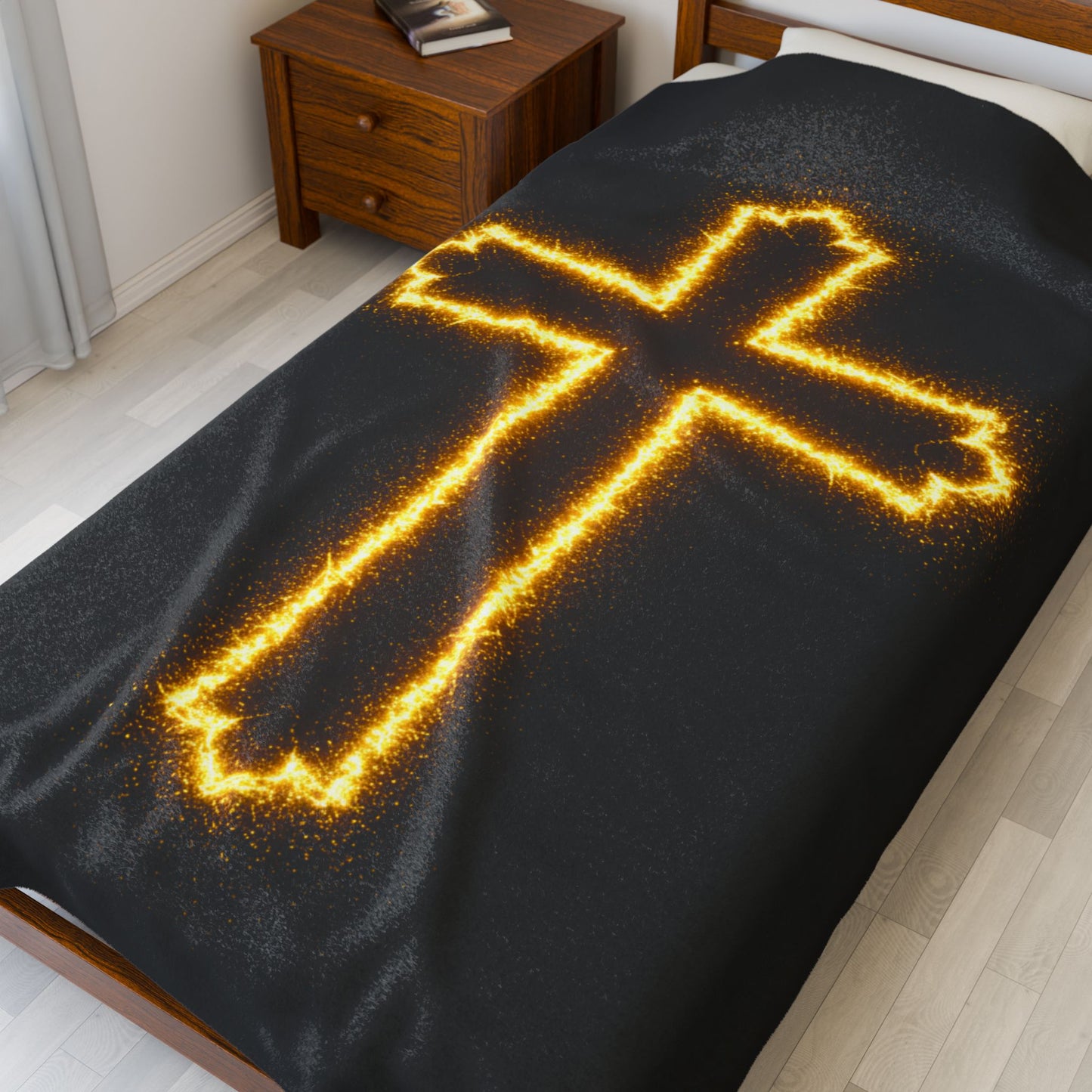 Inspirational Cross Velveteen Plush Blanket - Cozy Religious Throw for Faith and Comfort