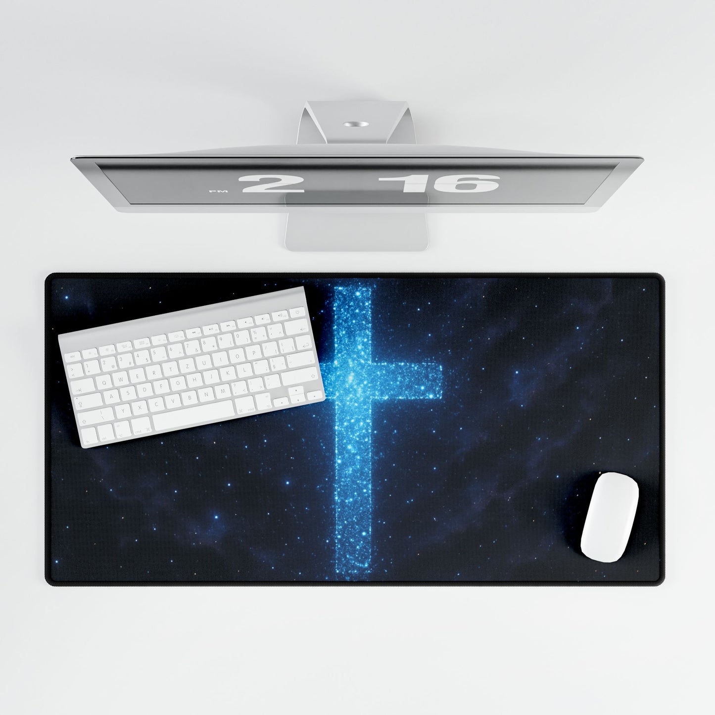 Spiritual Galaxy Cross Desk Mat - Inspirational Office Decor Christian Mouse Pad Spiritual Decor Gift for Believers