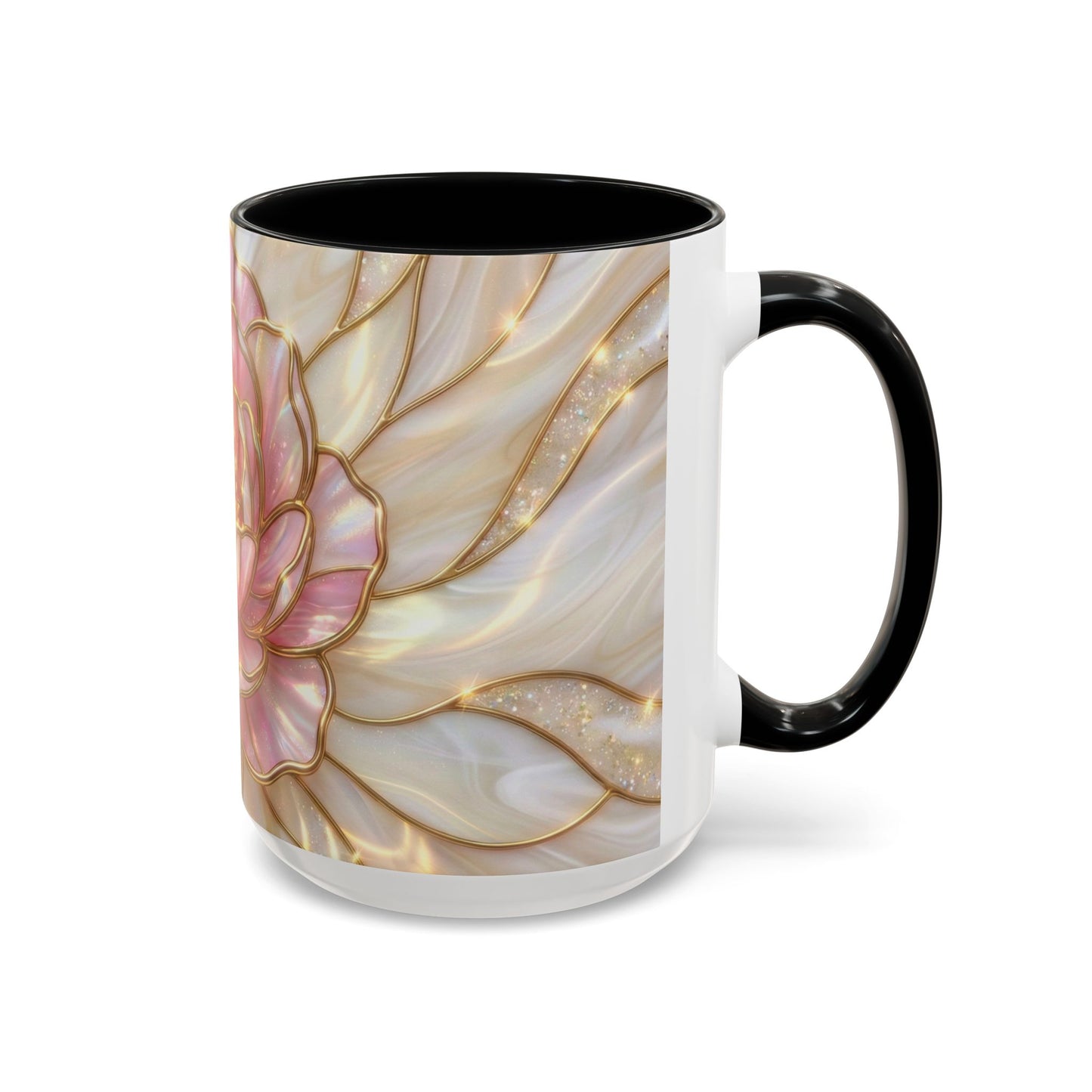 Pink Peony Stained Glass Mug, Gold Floral Coffee Cup, Elegant Flower Gift For Her, Fairycore Tea Cup, Mothers Day Present, Pearl Art Decor