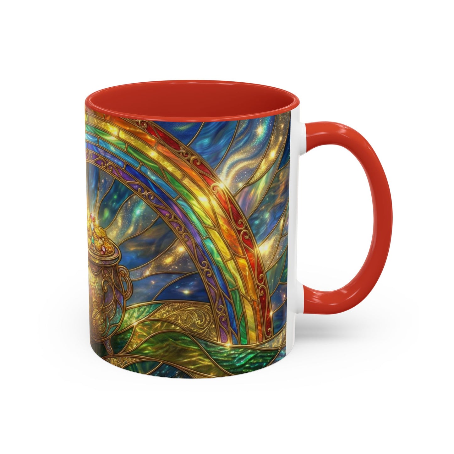 Stained Glass Pot of Gold Mug, Rainbow Coffee Cup, St Patricks Day Gift, Magical Fantasy Tea Mug, Celestial Drinkware, Lucky Irish Gift