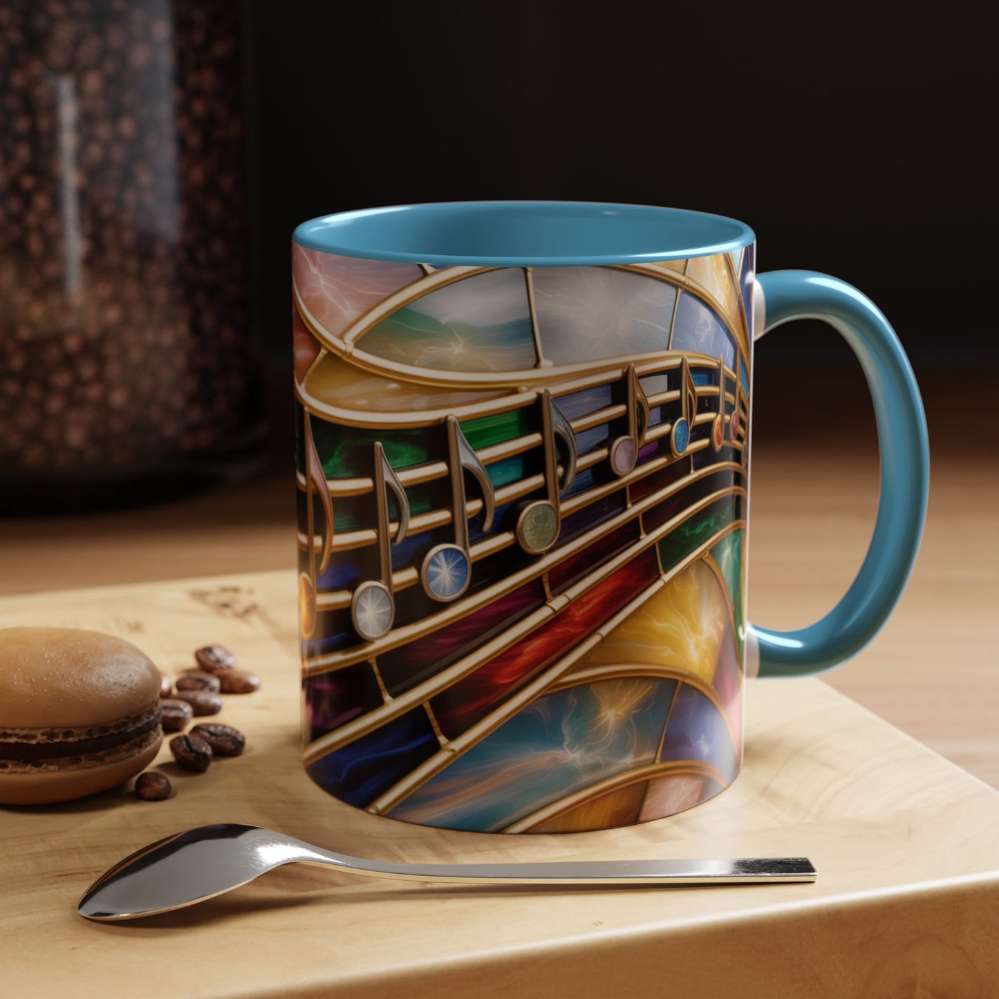 Stained Glass Music Mug, Musical Notes Coffee Cup, Colorful Treble Clef Mug, Musician Gift Idea, Music Lover Cup, Art Mug for Singers