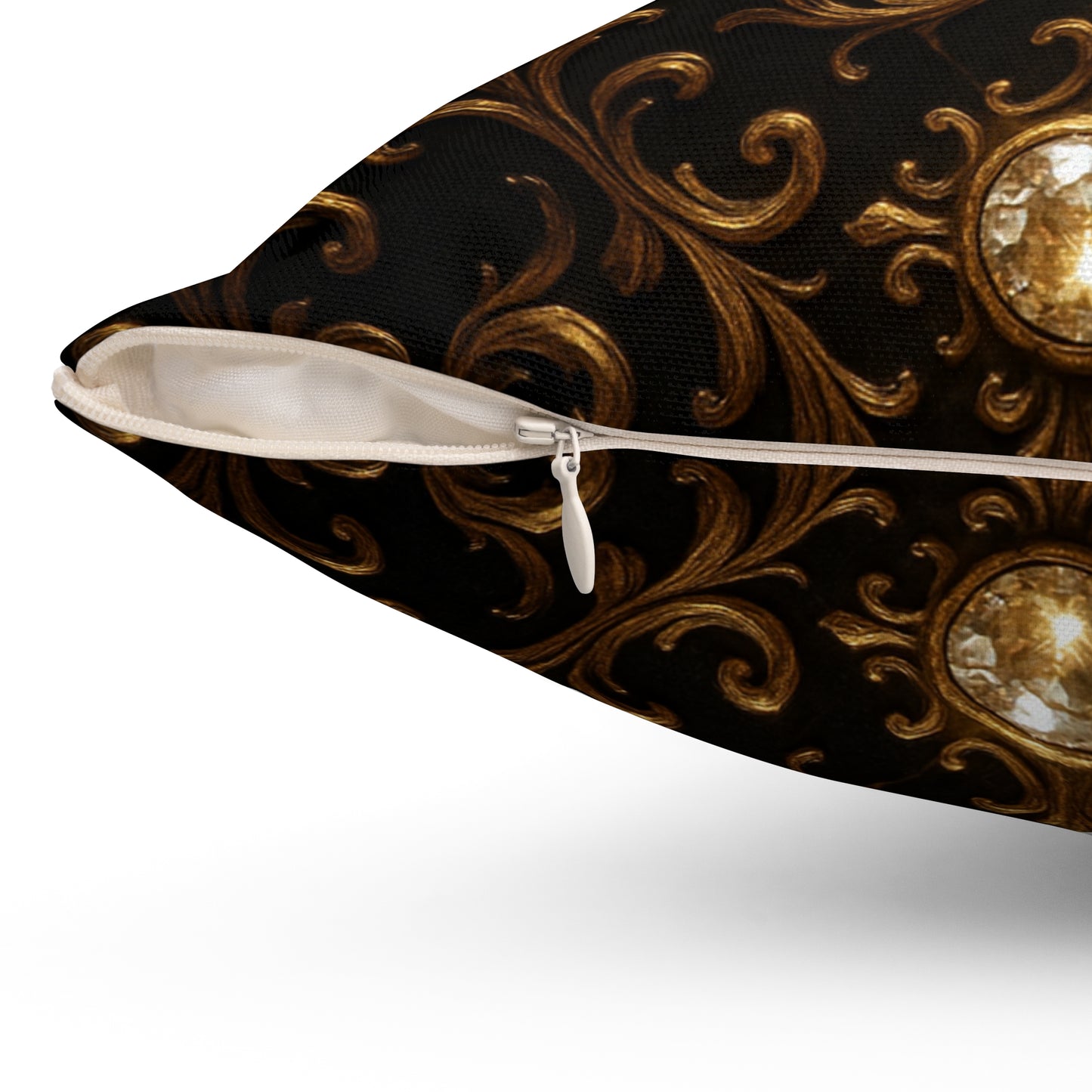 Baroque Gold Scroll Throw Pillow Black Luxury Cushion Cover with Ornate Jewel Design, Gothic Glam Home Decor, Elegant Accent Pillow