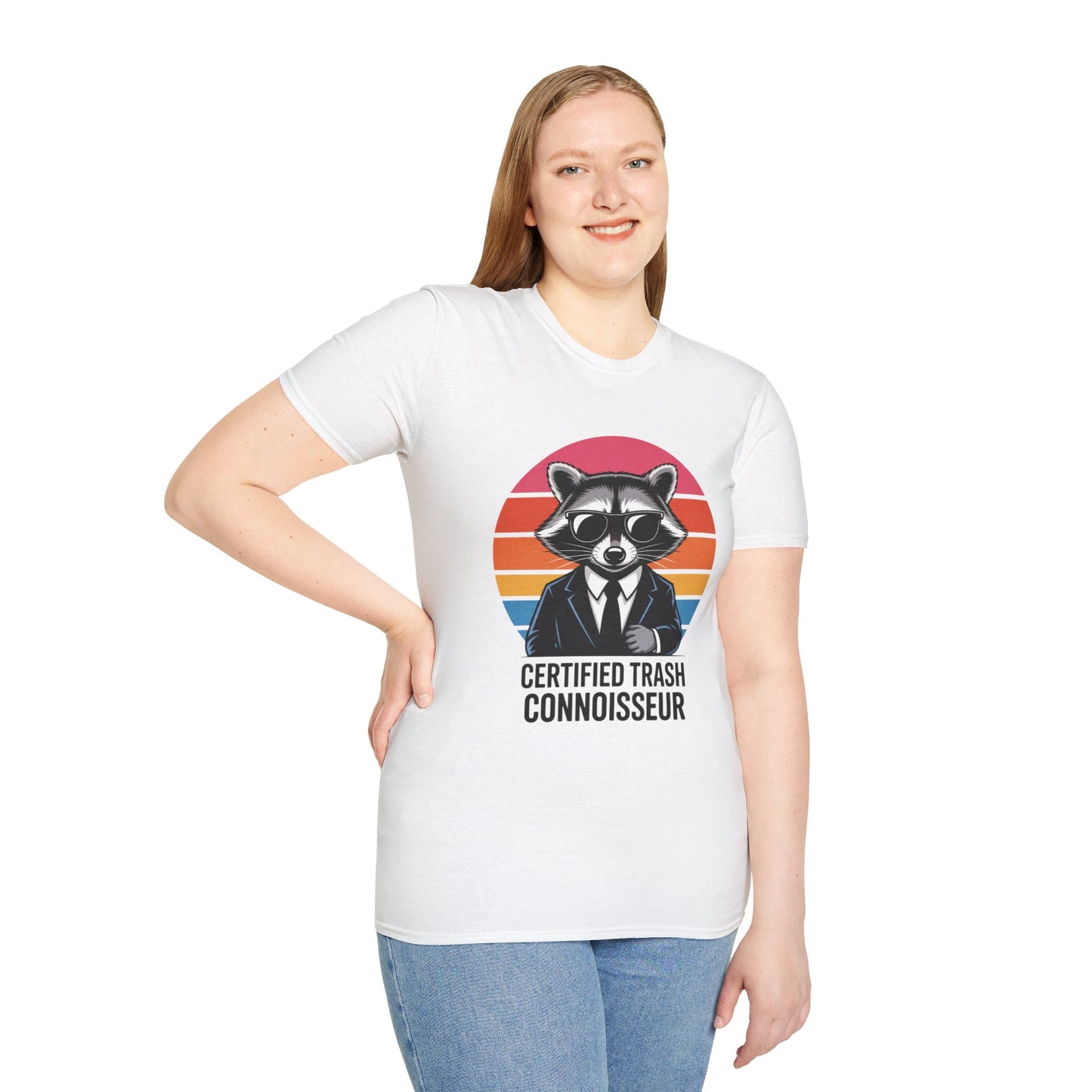 Certified Trash Connoisseur Raccoon Shirt - Funny Trash Panda Graphic Tee - Retro Sunset Vintage Vibe - Unique Gift for Raccoon Lover